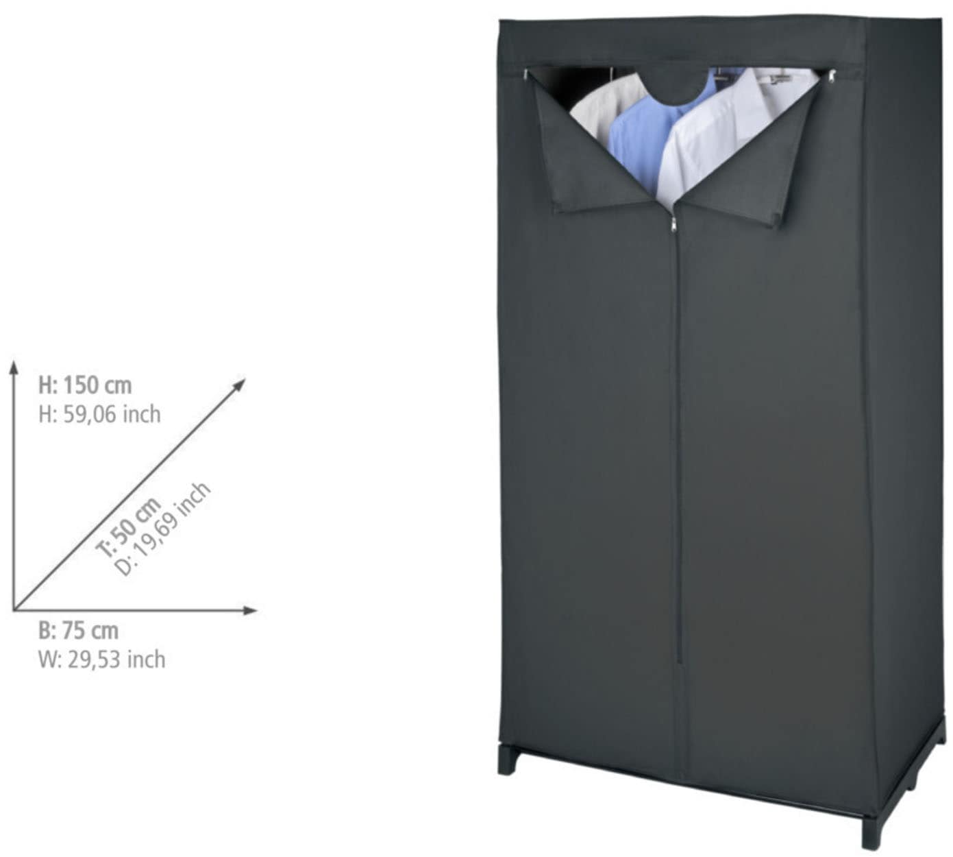 WENKO Stoffschrank »Modell Deep Black«, mit Kleiderstange & Reissverschluss, stabiles Metallgestell, abwaschbar
