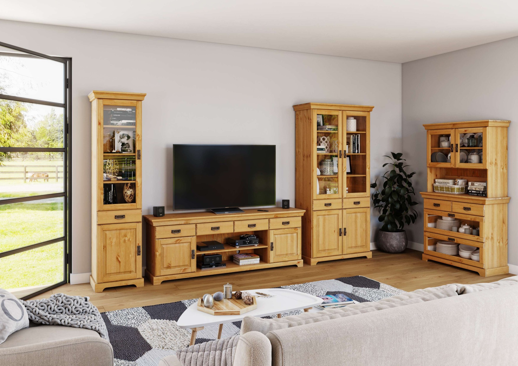 OTTO home Kommode "Rügen" zertifizietes Massivholz, mit Schubkasten und Glaseinsatz
