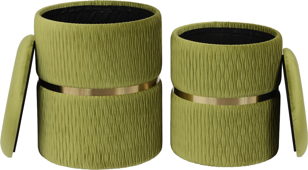 Kayoom Polsterhocker »Hocker Zora 425 2er-Set, Praktischer und versteckter Stauraum«, (Set, 2 St.), 2er-Set mit Stauraum, ineinander stapelbar, goldfarbenener Ring