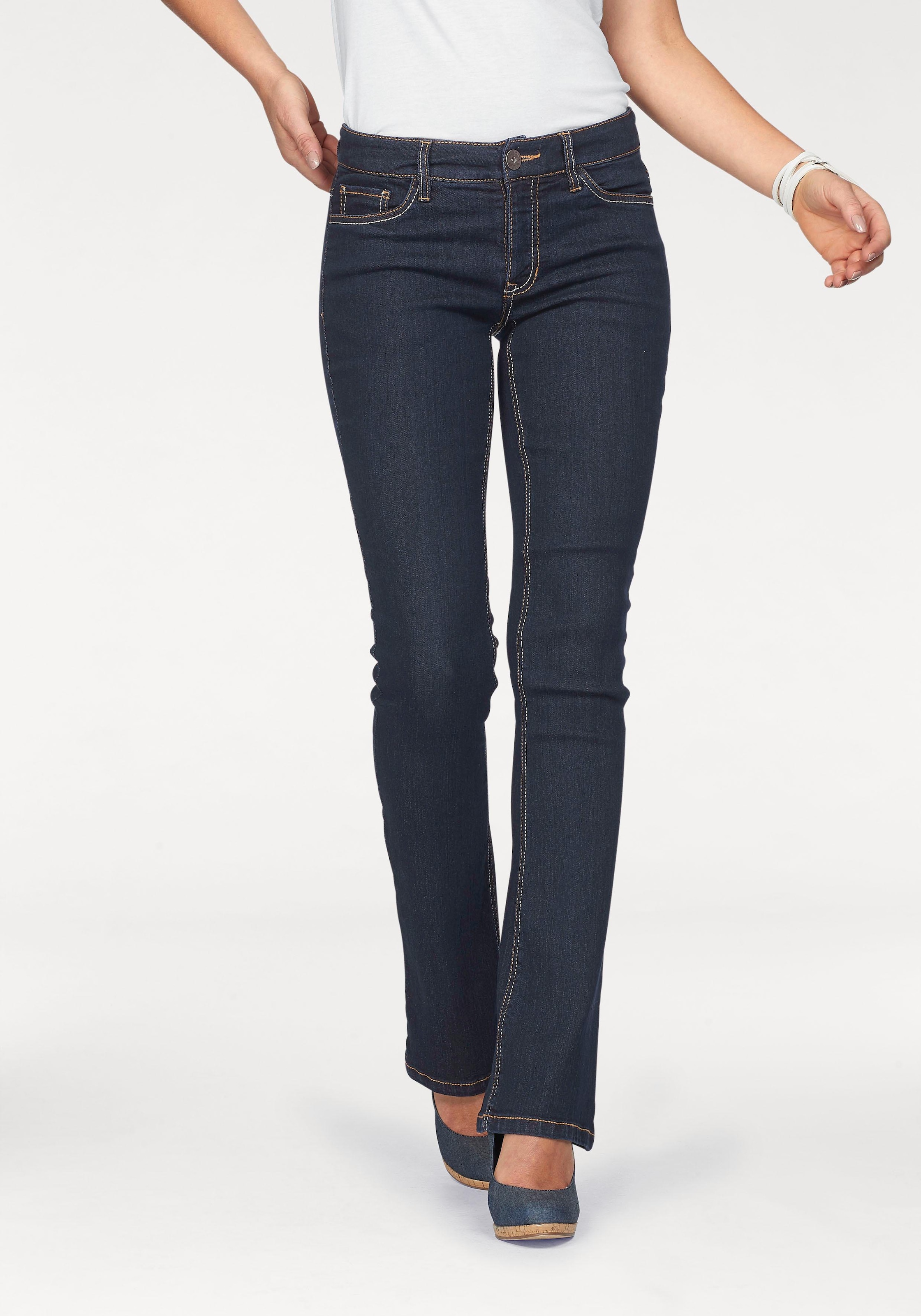 Arizona Bootcut-Jeans »mit Kontrastnähten«, normale Leibhöhe, Bootcut, 5-Pocket-Style, dunkle Waschung