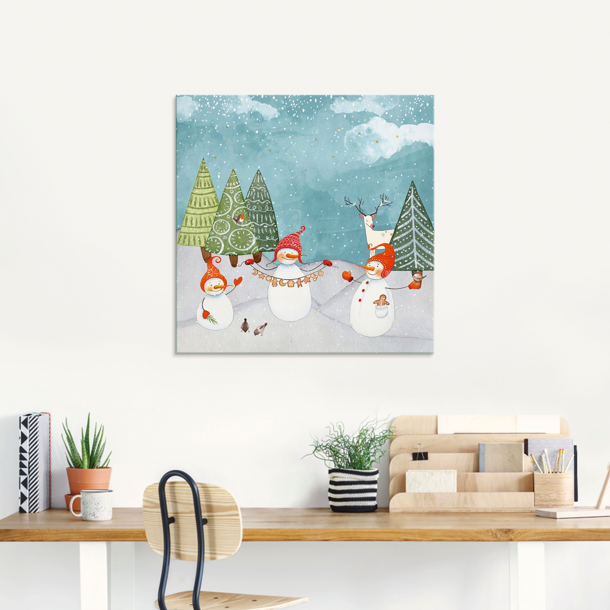 Artland Glasbild »Schneemänner und Tierfreunde«, Weihnachten, (1 St.), in verschiedenen Grössen