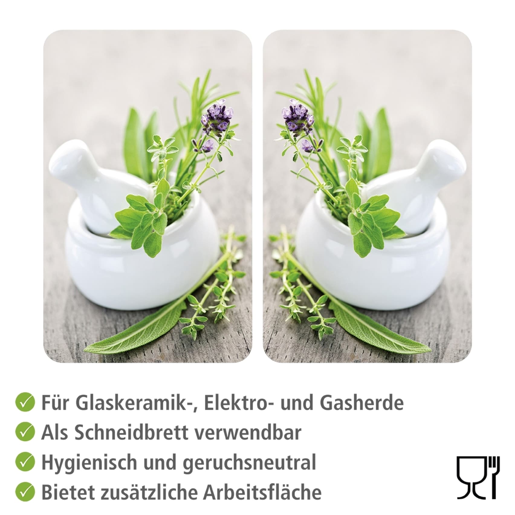 WENKO Herd-Abdeckplatte »Universal Modell Kräutergarten«, (Set, 2 tlg.), Herdabdeckung für alle Herdarten, kratzfest, mit rutschfesten Füssen
