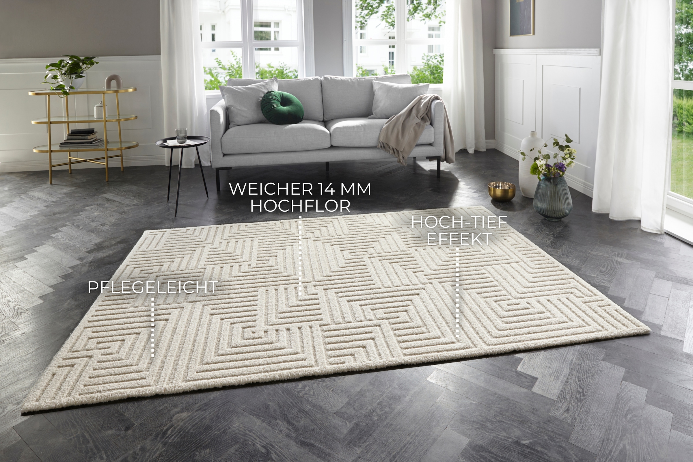 ELLE DECORATION Designteppich »Manipu«, rechteckig, 14 mm Höhe, Flauschiger Kurzflor, Hoch Tief Effekt, Modern, Weich, Wohnzimmer