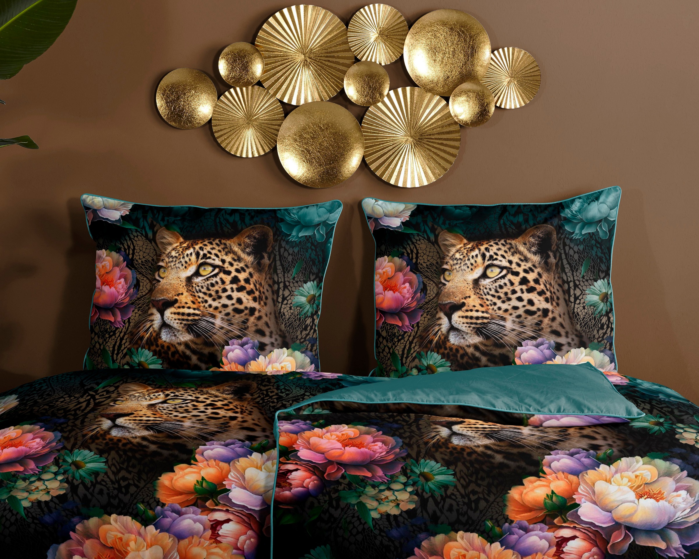 Descanso Wendebettwäsche »Mizz«, Baumwolle, Mako Satin, 135x200, Biese, Reissverschluss, Wende, Leopard