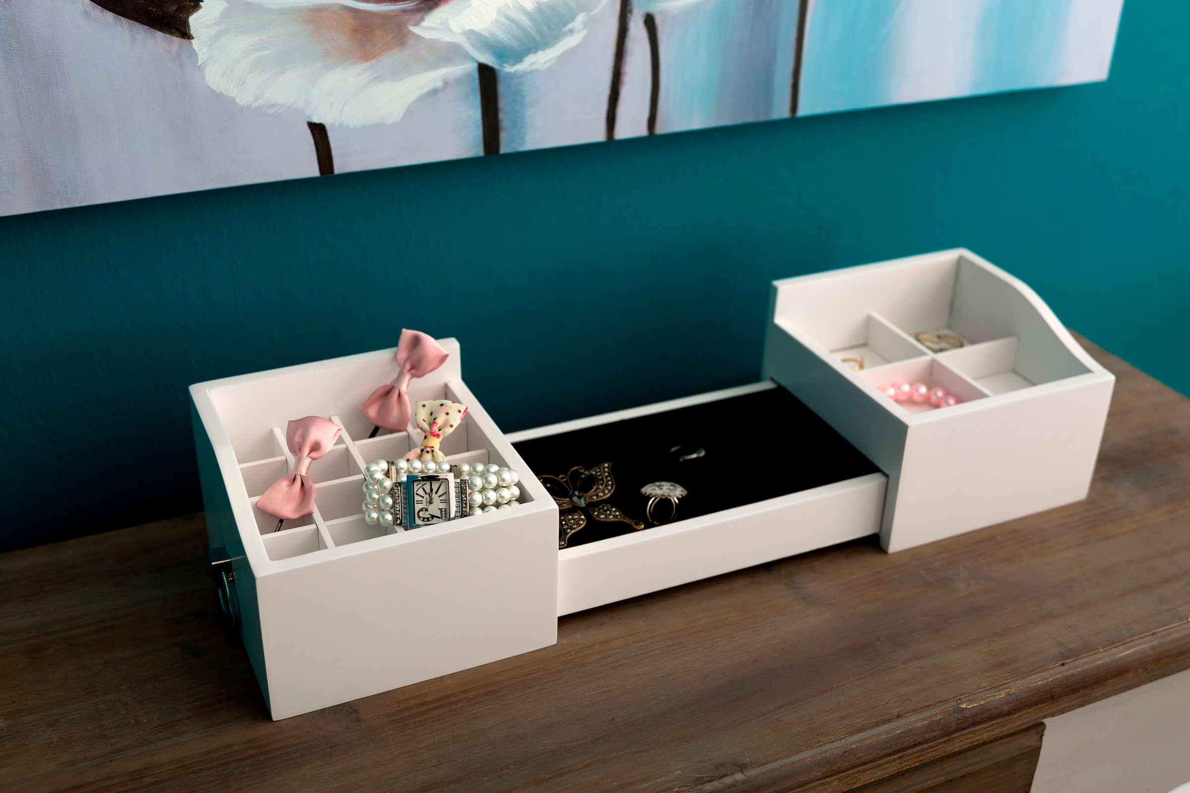 Myflair Möbel & Accessoires Kosmetikbox »Marlisa, weiss«, ausziehbar, auch ideal als Schmuckkasten
