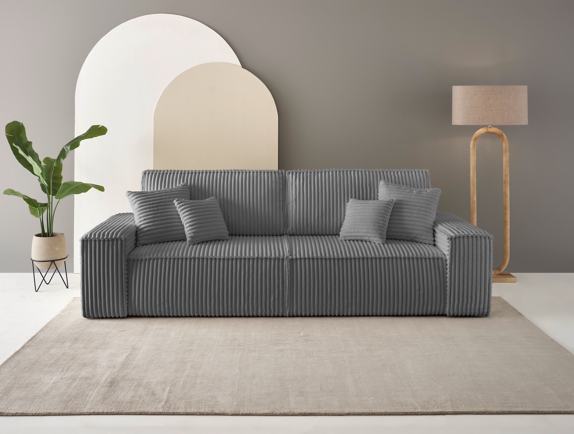 andas 3-Sitzer »FINNLEY Schlafsofa 257 cm, Schlaffunktion mit Bettkasten (200/136cm)«, in Aqua Clean-Bouclé, Struktur fein u. Cord