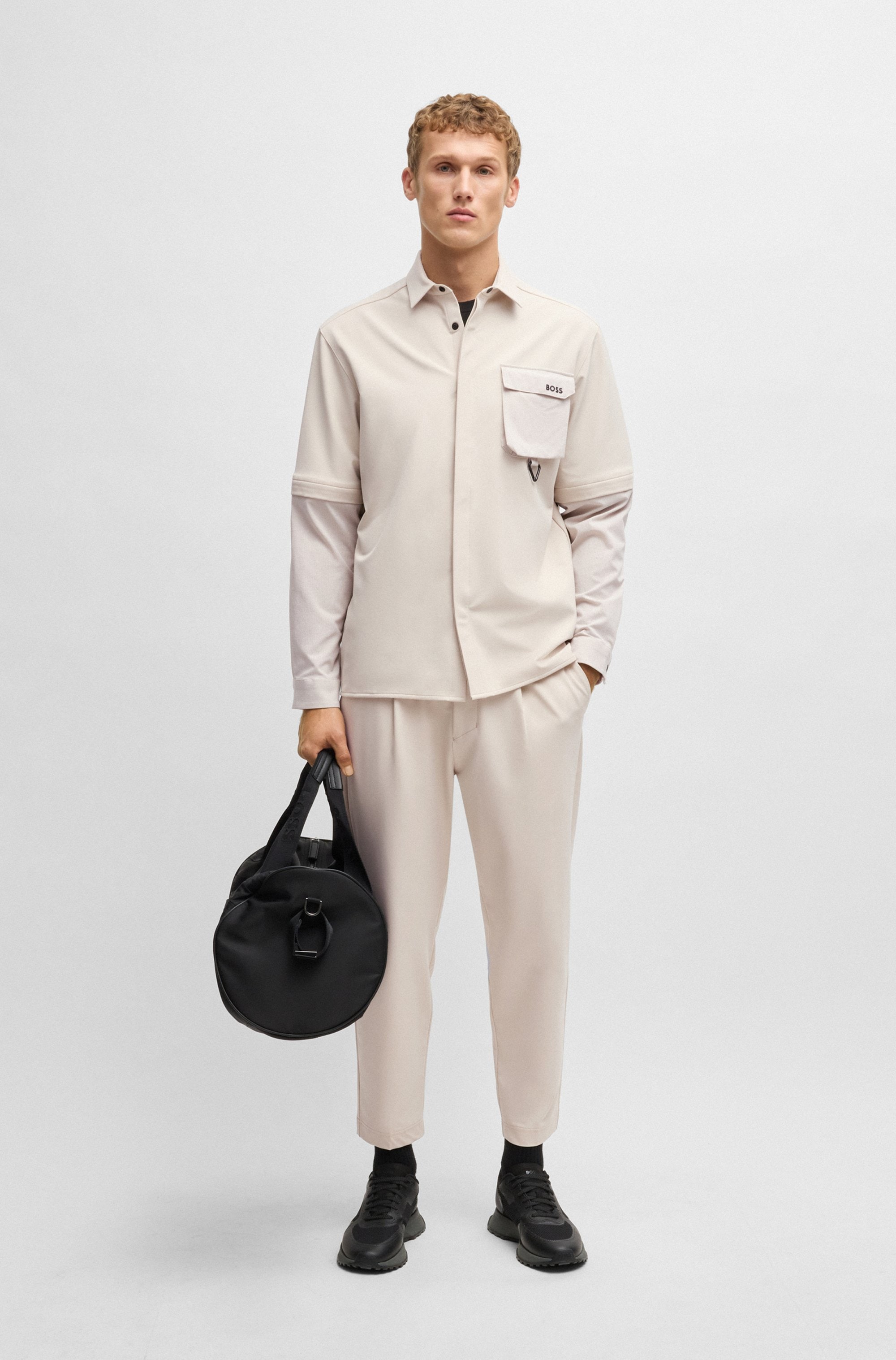 BOSS GREEN Webhose »T Convert-Pleat«, mit Zugbund und Markenlabel Bundfaltenhose Anzughose Stretchhose