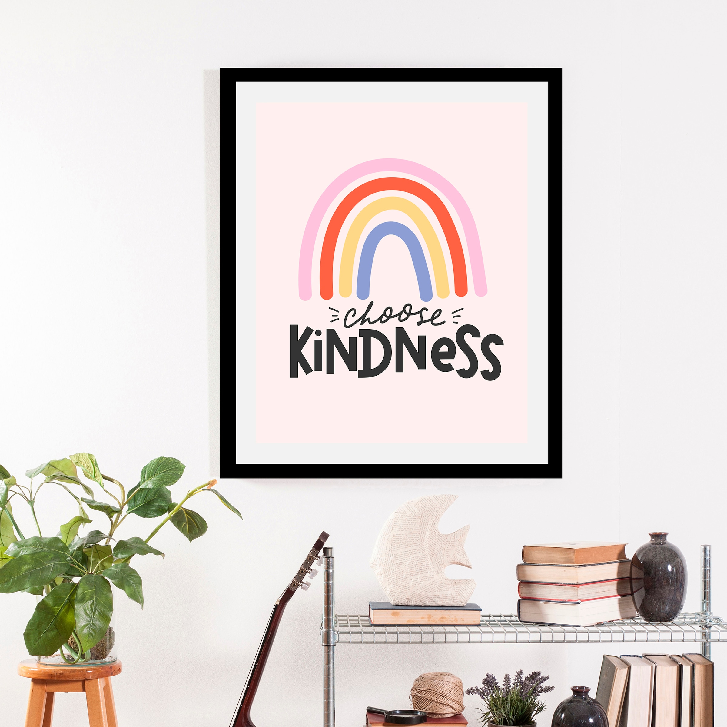 queence Bild »Choose Kindness«, Schriftzüge-Regenbogen-Motivationsbilder-Kunst, (1 St.), gerahmt