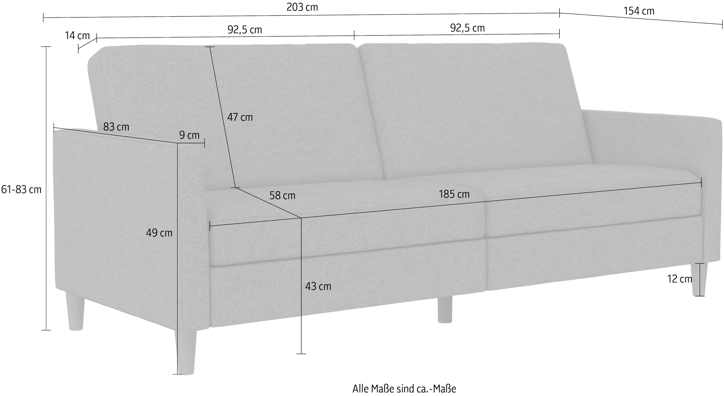 Dorel Home 3-Sitzer »Presley«, Sofa mit Bett-Funktion und verstellbarer Rückenlehne