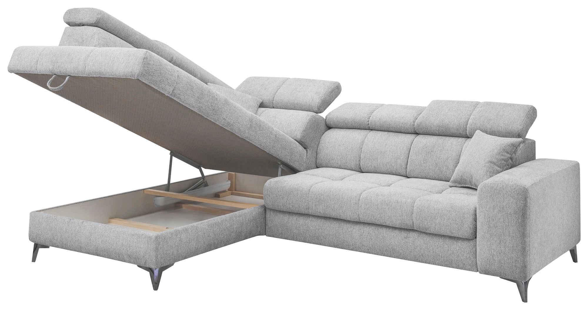 ED EXCITING DESIGN Ecksofa »Sydney L-Form mit Bettfunktion, Bettkasten, Kopfteilverstellung«, motorischer Sitztiefenverstellung, USB-Port & 2 Zierkissen