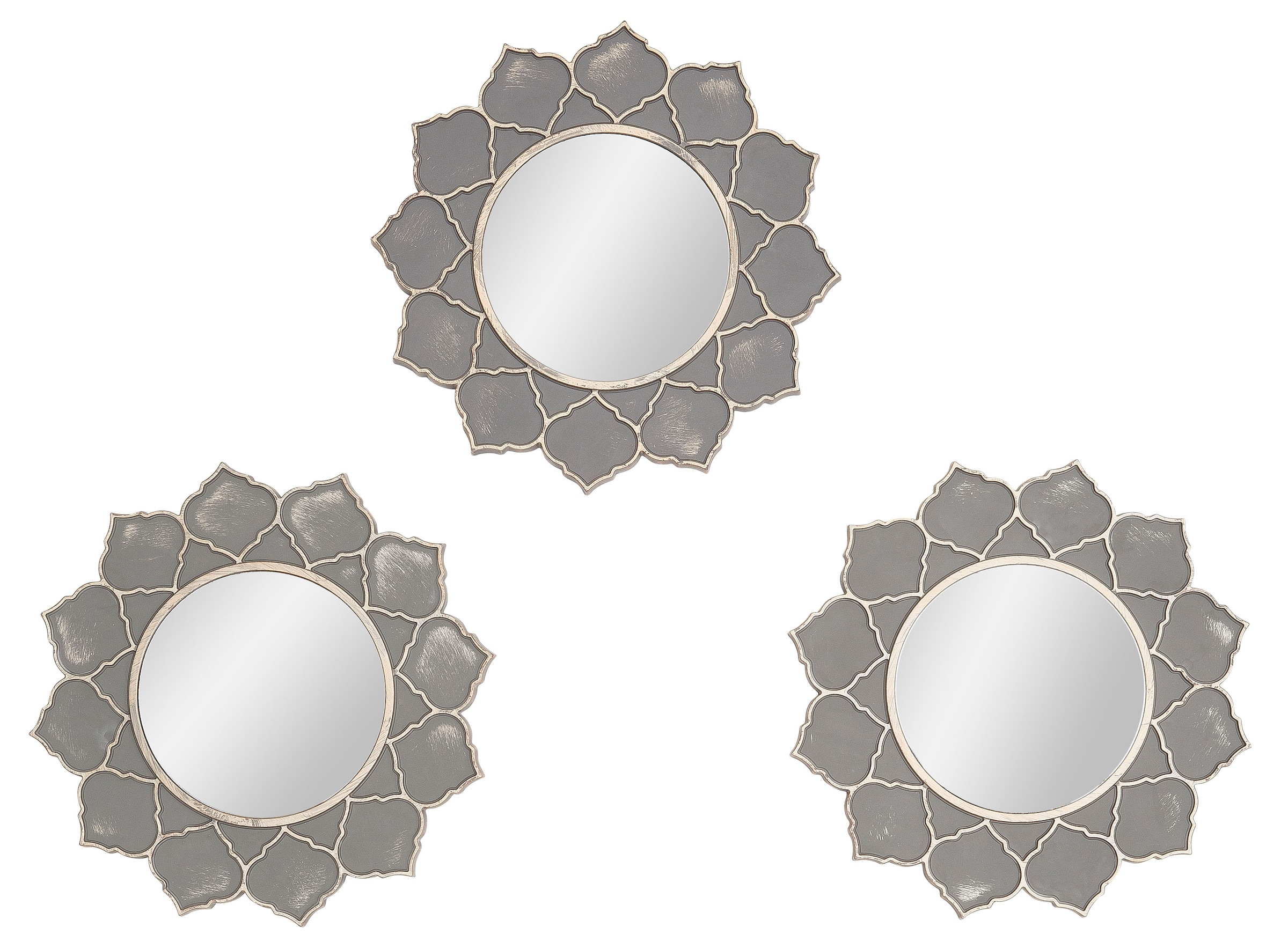 Home affaire Dekospiegel »3tlg. Spiegelset "PAMBU"«, (Set, 3 St.), Wandspiegel, Wanddeko, grau/goldfarben, rund, Ø 24,5 cm, Wohnzimmer