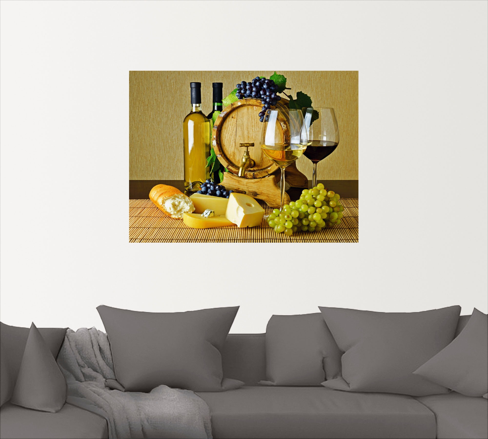 Artland Wandbild »Käse, Wein und Trauben«, Lebensmittel, (1 St.), als Alubild, Leinwandbild, Wandaufkleber oder Poster in versch. Grössen