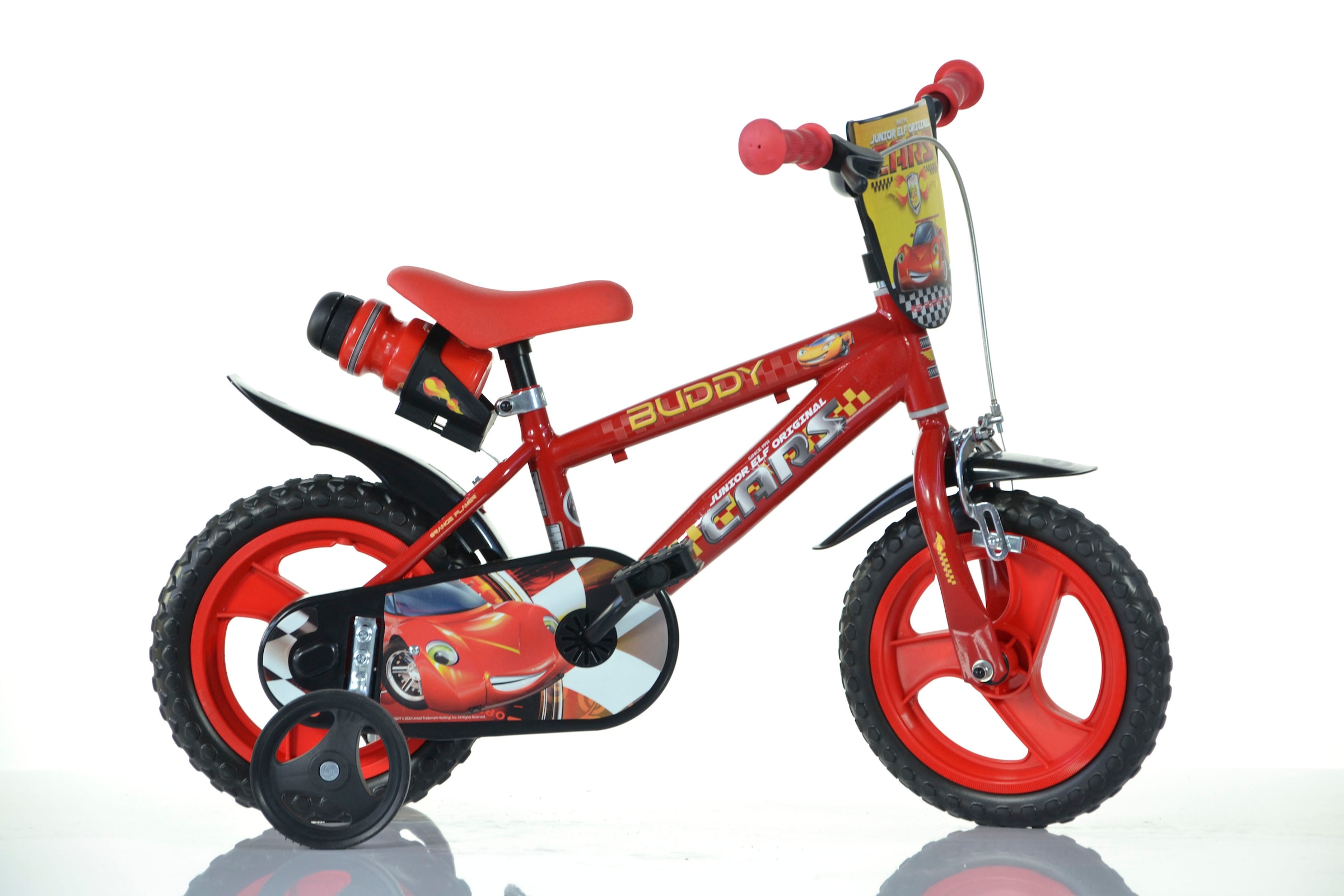 Kinderfahrrad »Cars Buddy 12 Zoll«, 1 Gang, mit Stützrädern, Trinkflasche und Frontschild