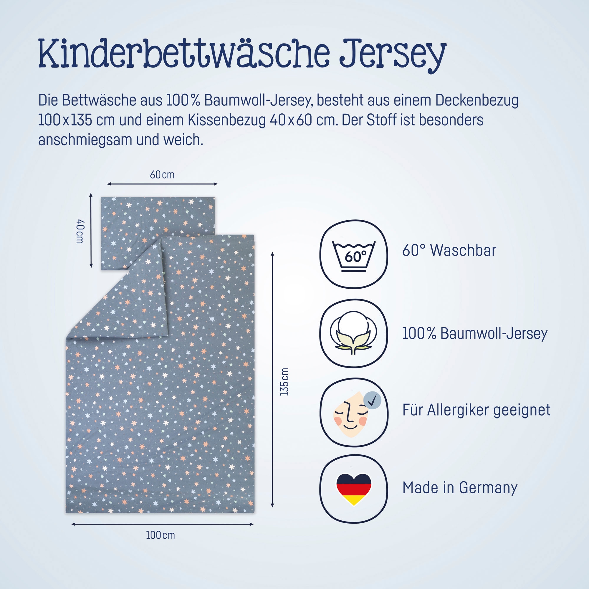 Julius Zöllner Kinderbettwäsche »Baby- und Kinderbettwäsche aus 100% Jersey-Baumwolle«, erhältlich in den Grössen 80x80+35x40cm und 100x135+40x60cm