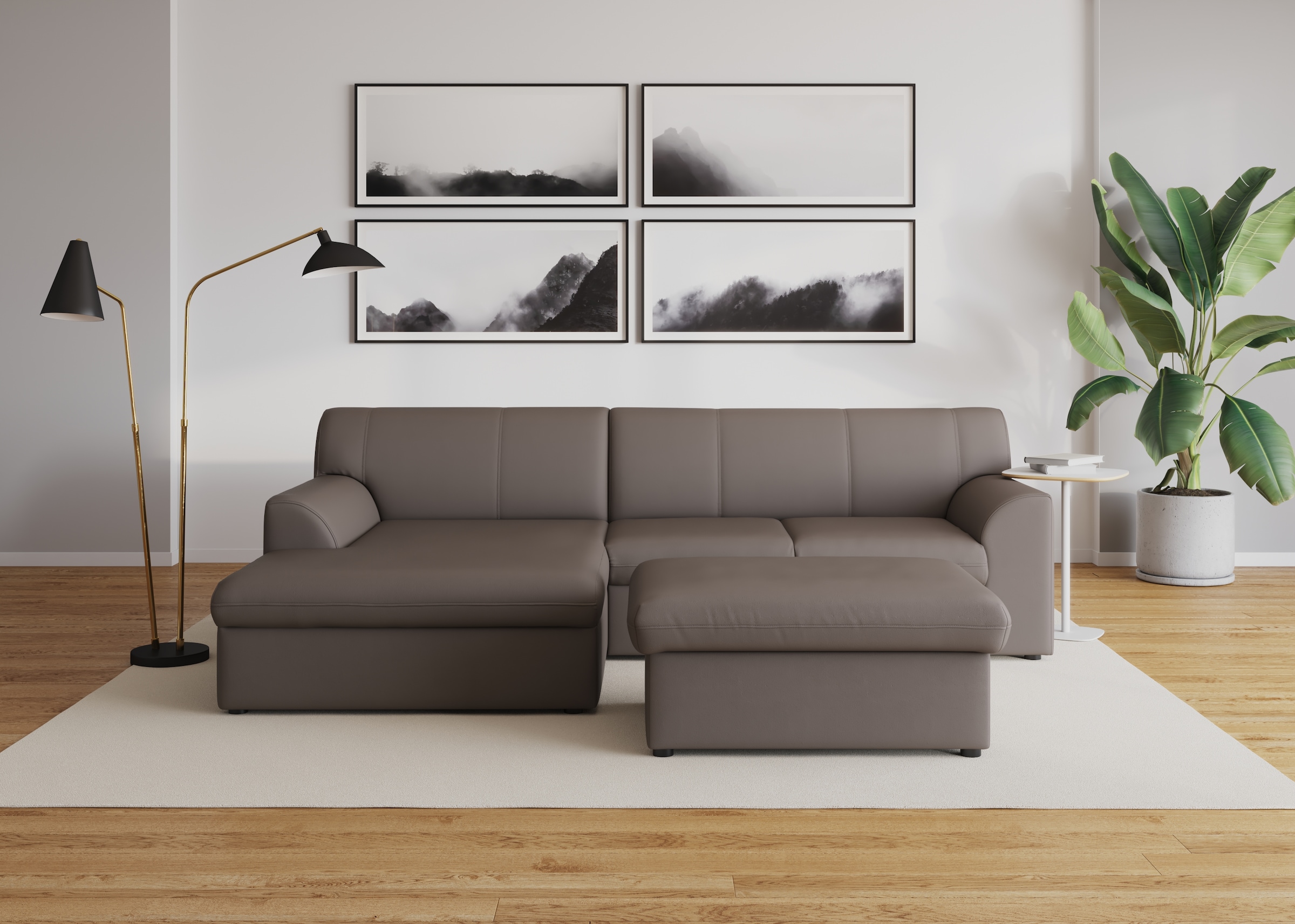 DOMO collection Ecksofa »Topper, elegant und zeitlos, kompaktes Stellmass 245/155cm, L-Form«, mit Recamiere, wahlweise mit Schlaffunktion