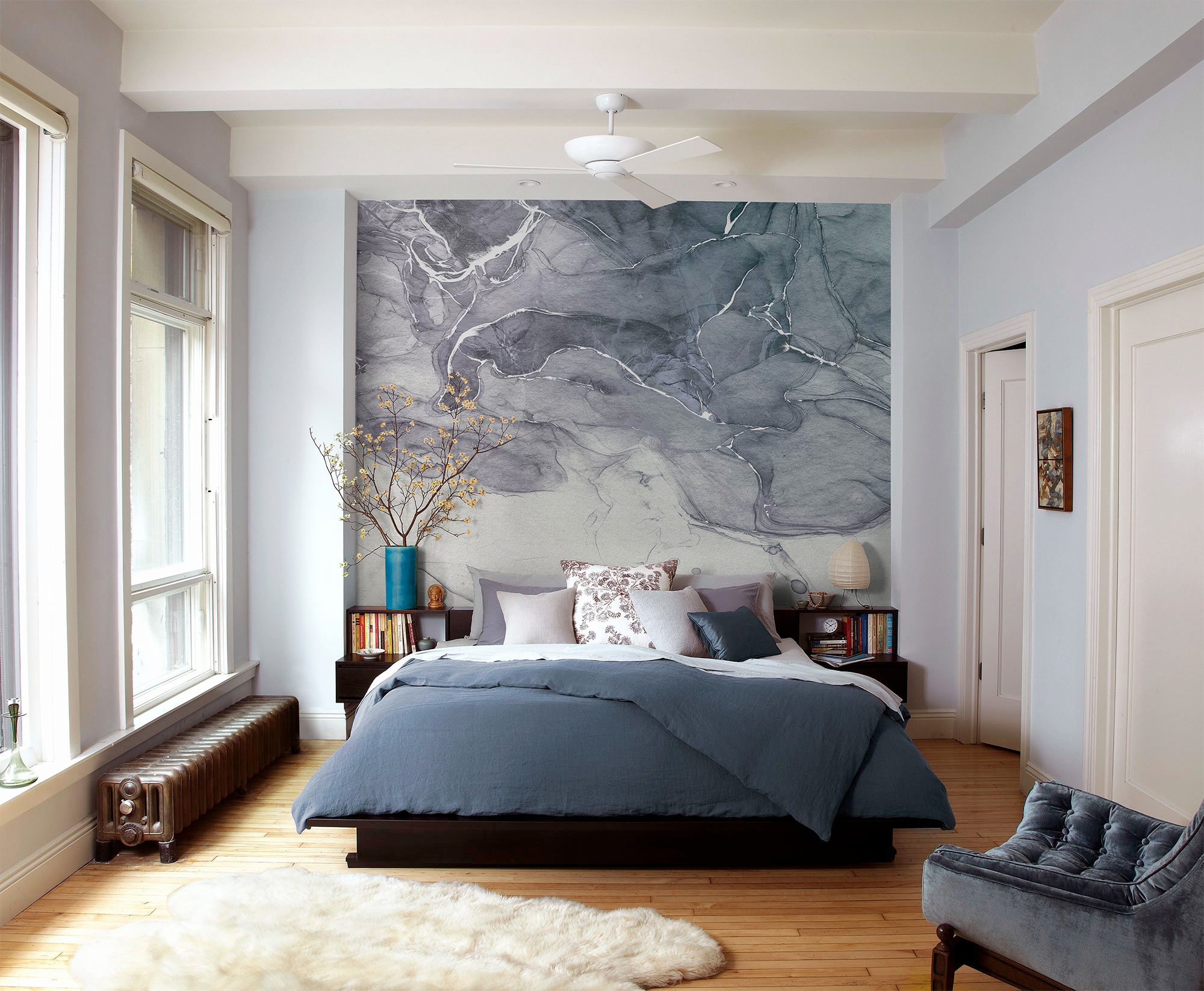 Komar Vliestapete »Digitaldruck Vlies - Ink Blue Fluid - Grösse 300 x 280 cm«, bedruckt, Wohnzimmer, Schlafzimmer