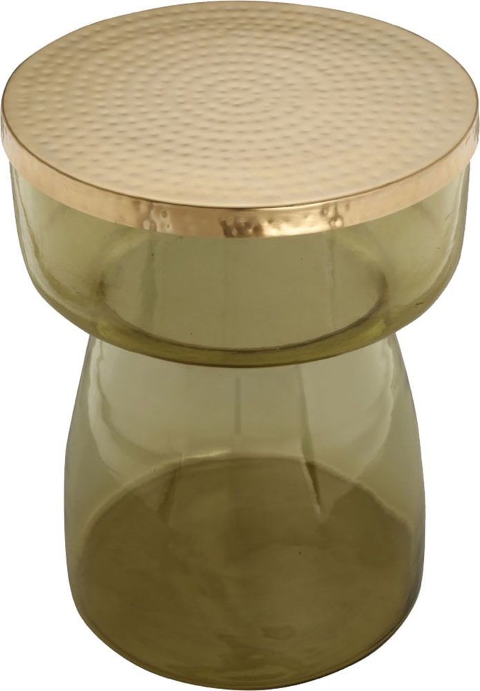 Kayoom Beistelltisch »Roman 125, mundgeblasener Glaskorpus«, (1 St.), mundgeblasener Glaskorpus, Retro-Design, goldfarbenene Metall-Tischplatte