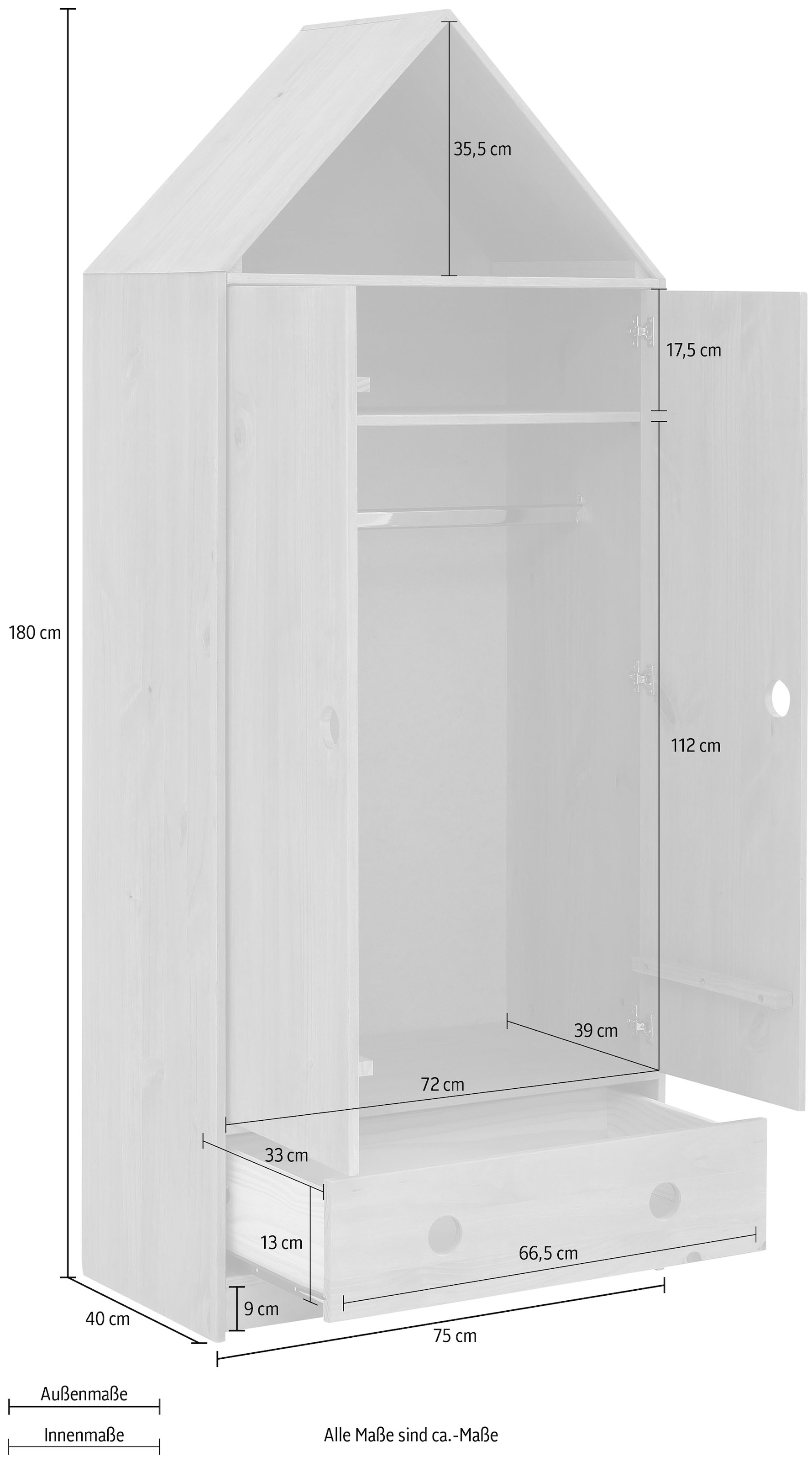 Lüttenhütt Kleiderschrank »Alpi«, Kiefernholz, mit Einlegeböden und Kleiderstange, Höhe 180 cm