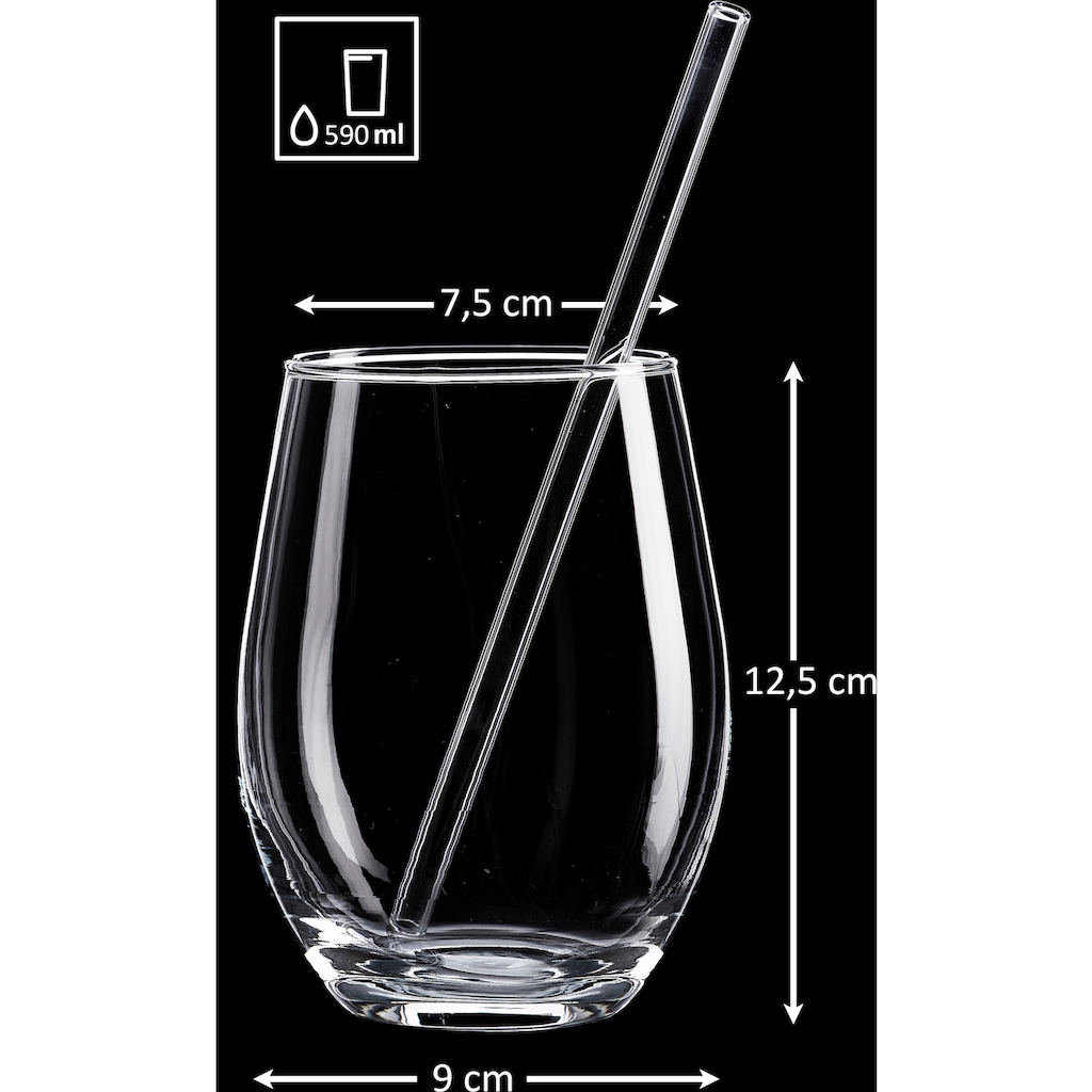 Ritzenhoff & Breker Longdrinkglas »Gin«, (Set, 8 tlg., 4 Longdrinkgläser mit Glas-Trinkhalm, je 590 ml)
