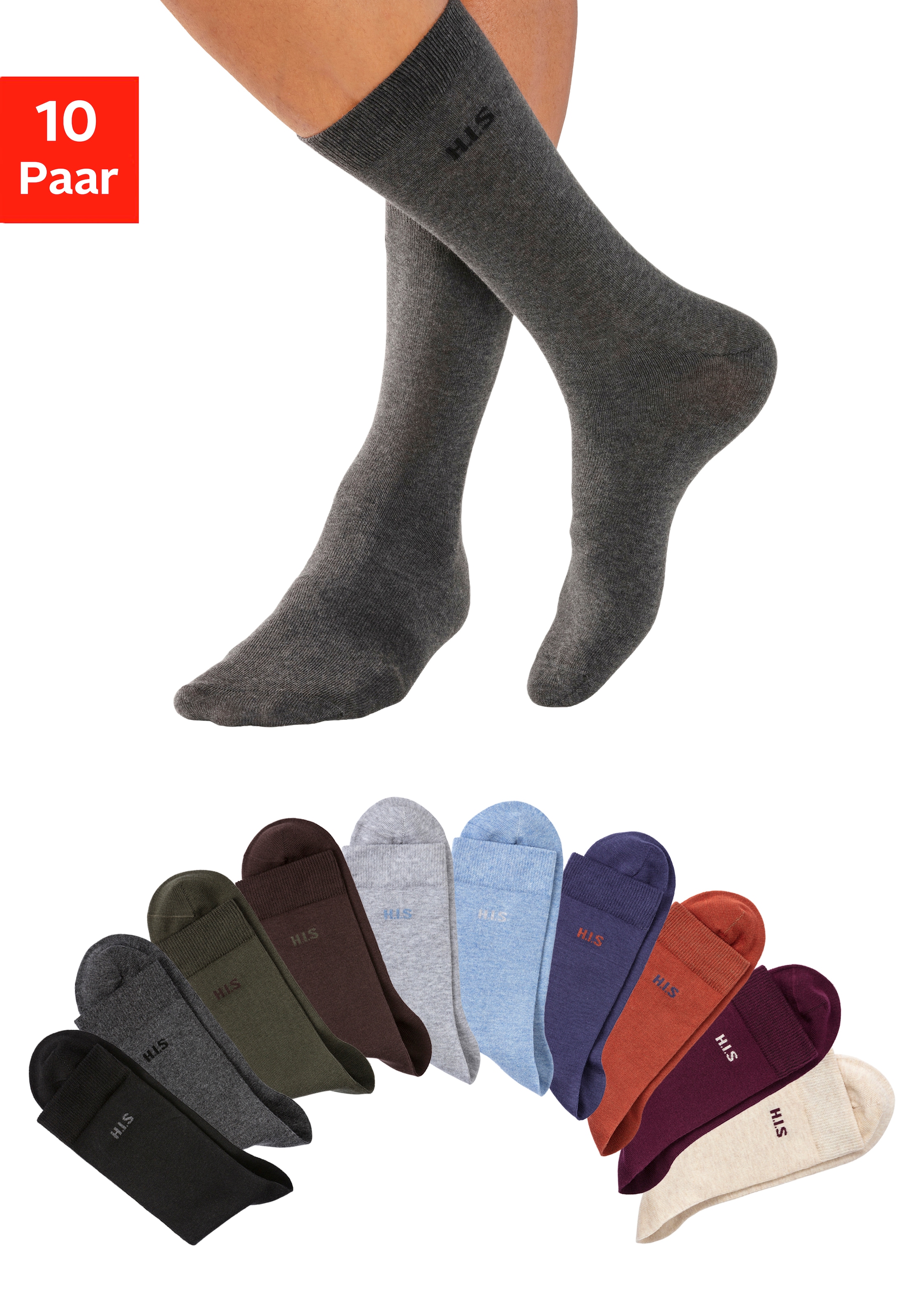 H.I.S Socken, Jelmoli-Versand (10 mit farbigem Innenbund online shoppen | Paar)