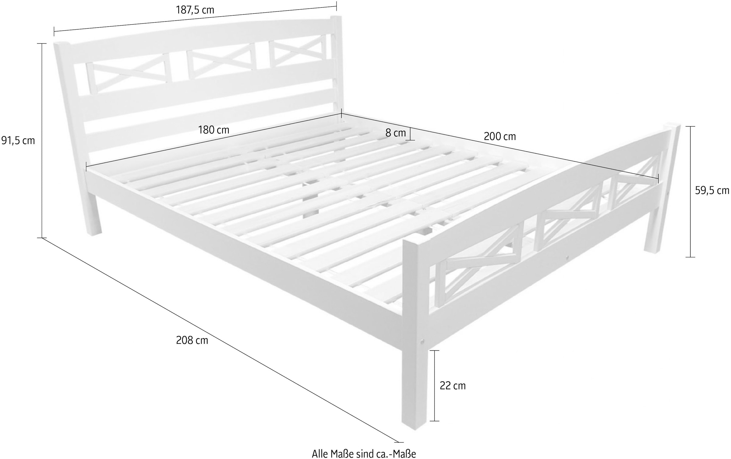Home affaire Bett »Wilma, Kieferbett n 2 Grössen, Top Qualität, 90x200cm und 180x200 cm«, (FSC® zertifiziertes Massivholz), Landhausstil im Skandi-Design in massiver Qualität
