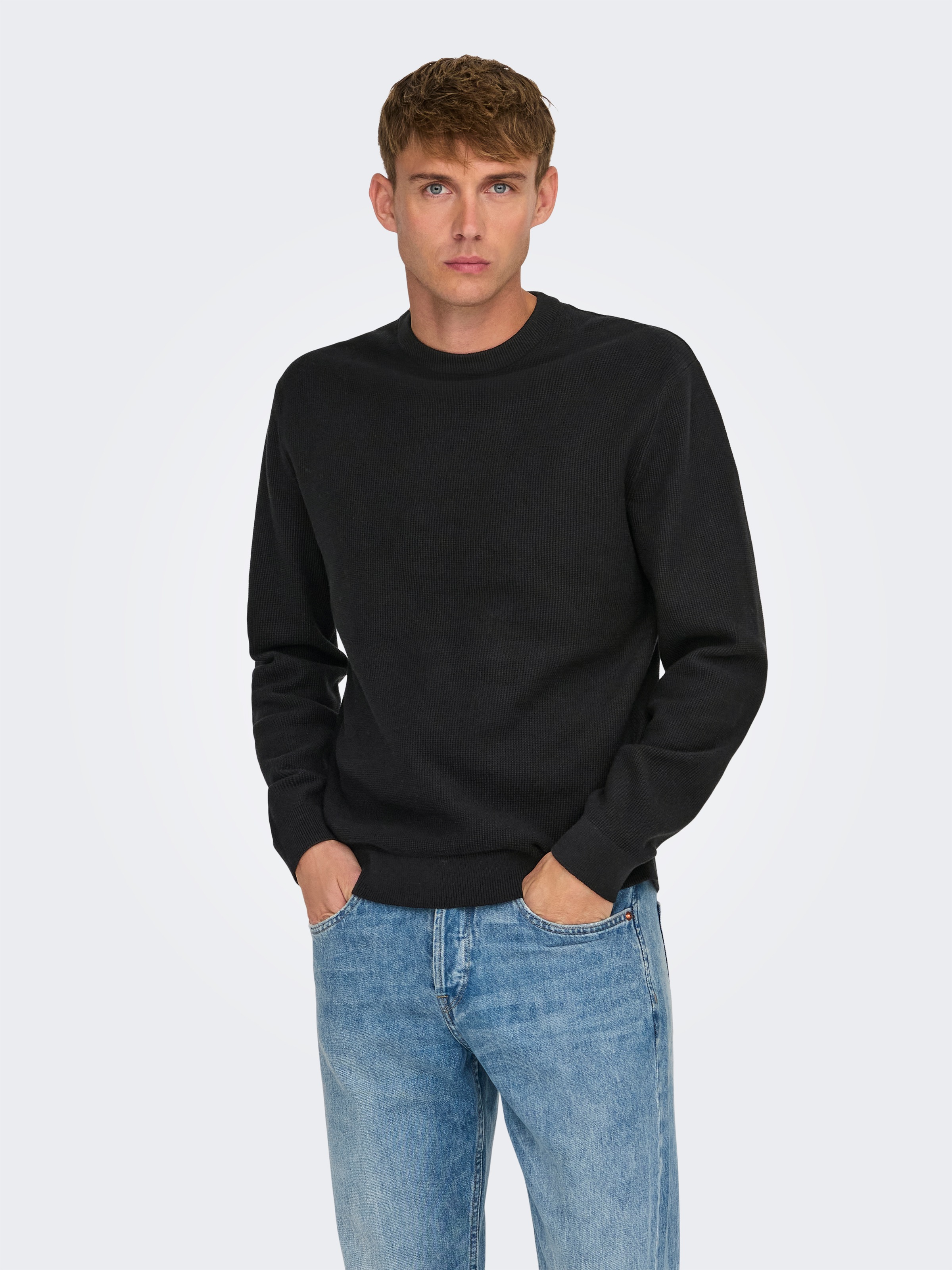 ONLY & SONS Rundhalspullover »ONSTONY DS 12 LS WAFFLE CREW KNIT« Baumwolle, relaxed fit