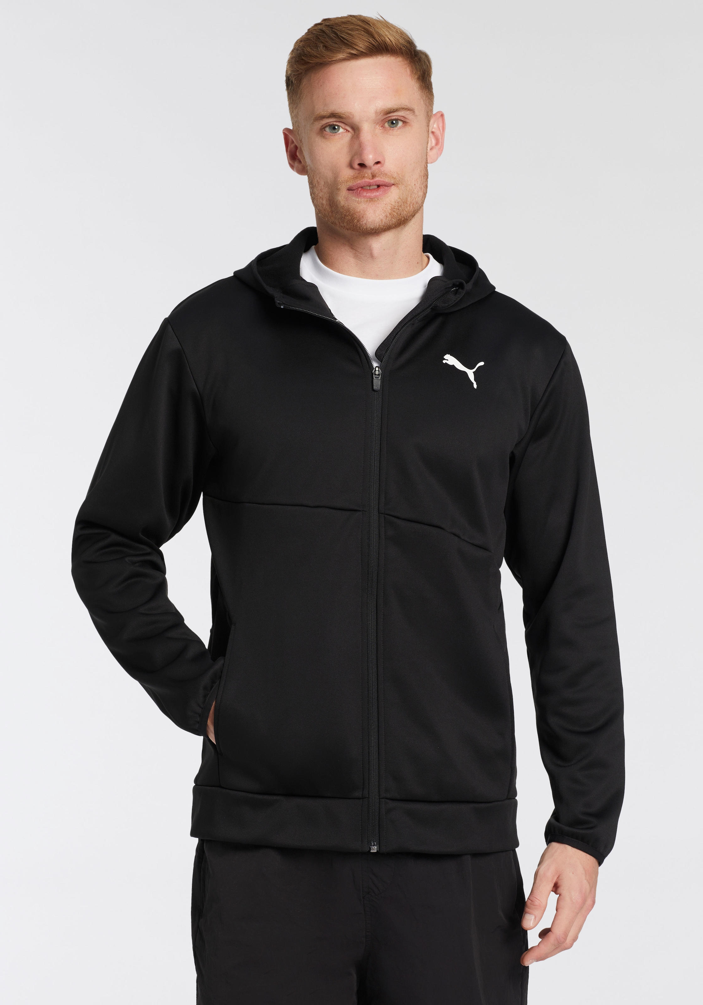 PUMA Trainingsjacke »TRAIN ALL DAY PWRFLEECE FULL ZIP« mit Kapuze für Fitness-Workout, mit WarmCELL-Technologie, Slim Fit Passform