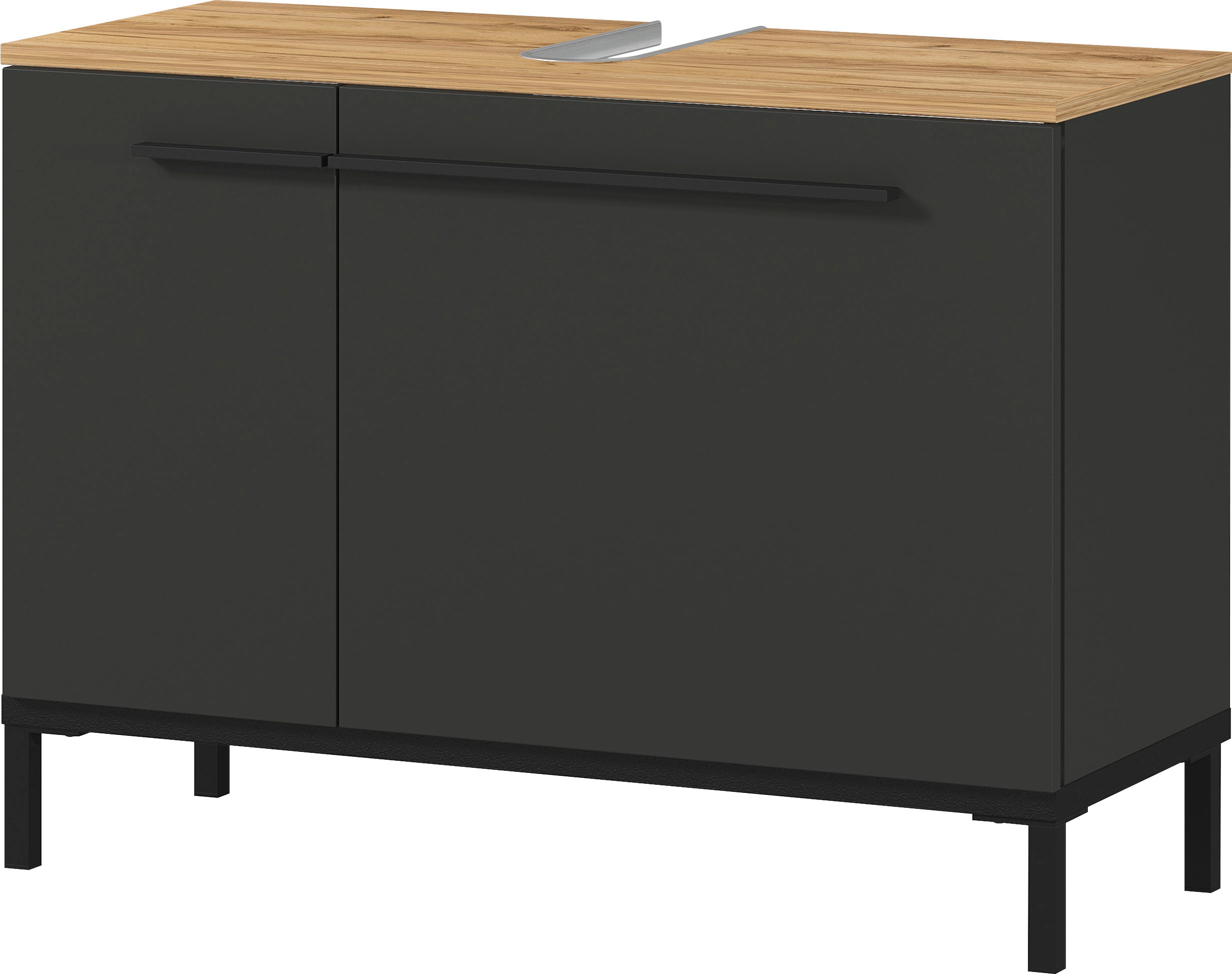 GERMANIA Waschbeckenunterschrank »Yonkers«, Hochwertige ABS-Kanten, Griffe & hohe Füsse aus Metall, Breite 80 cm