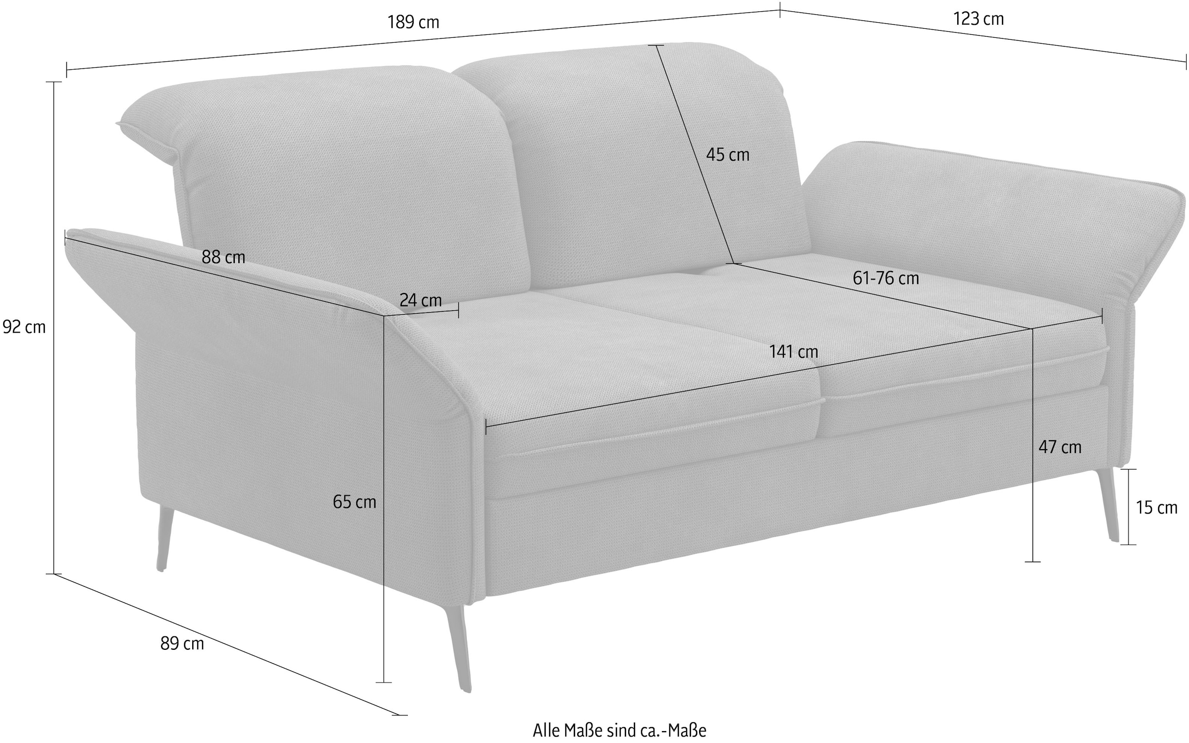 sit&more 2,5-Sitzer »Emely, inkl. Sitztiefenverstellung«, wahlweise mit Bettfunktion, Kopf- & Armteilverstellung