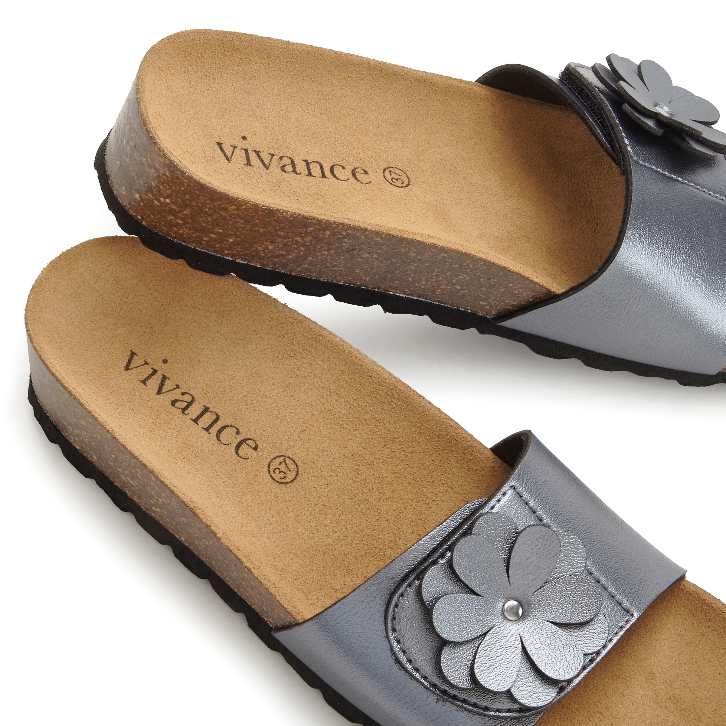 Vivance Pantolette »Mule, Sandale, offener Schuh«, mit Komfortkorkfussbett aus Leder und dezentem Keilabsatz