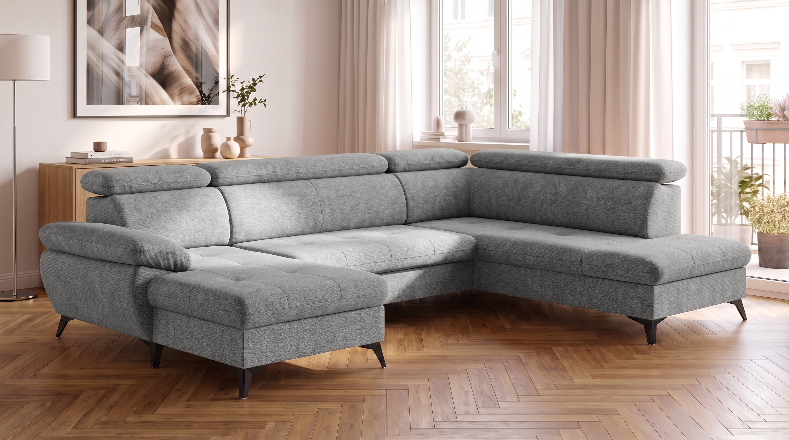 COTTA Wohnlandschaft "Hudson U-Form, B: 324 cm" mit Kopfteilverstellung, optional Schlaffunktion & Bettkasten