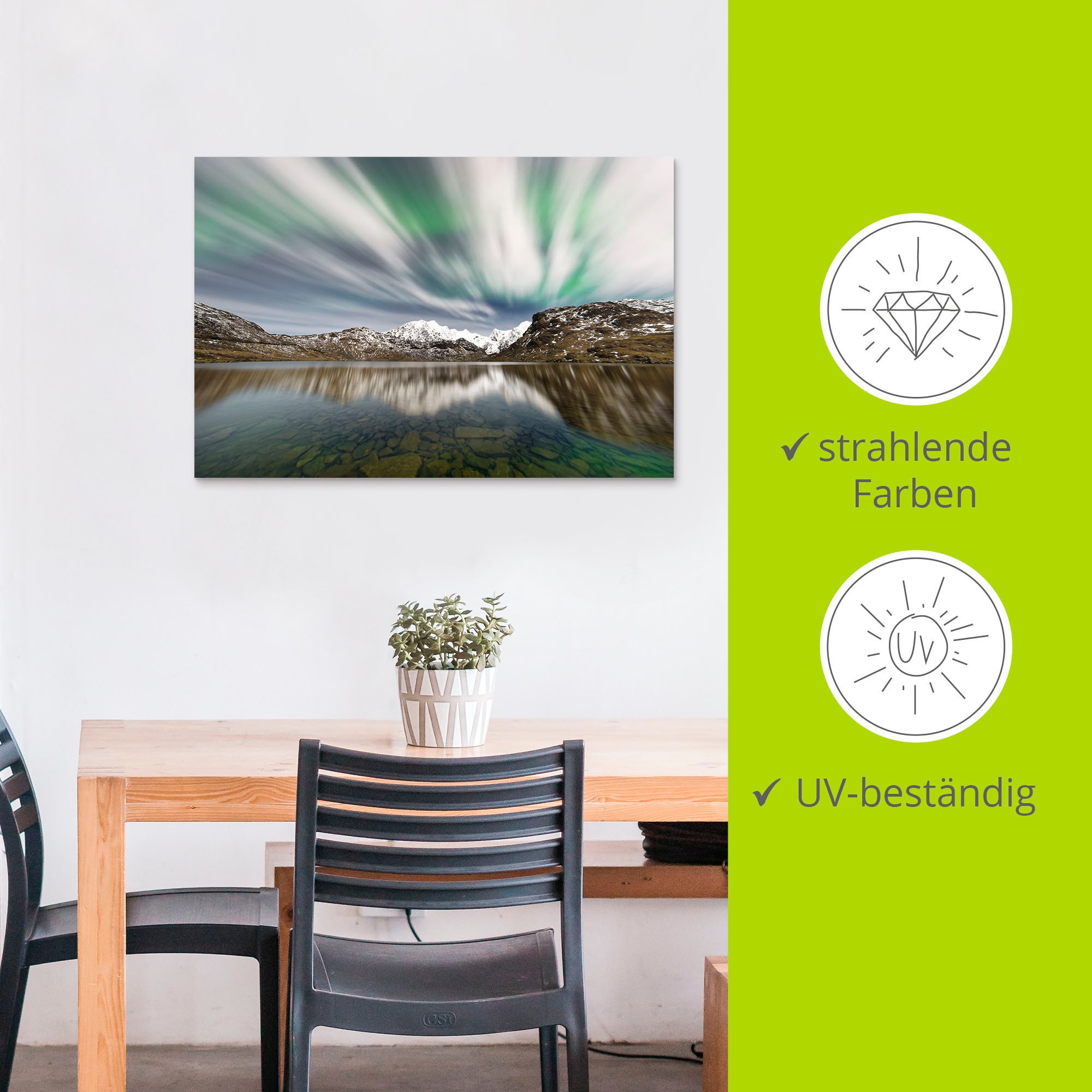 Artland Wandbild »Polarlicht über einer Bergkette«, Berge & Alpenbilder, (1 St.), als Alubild, Leinwandbild, Wandaufkleber oder Poster in versch. Grössen