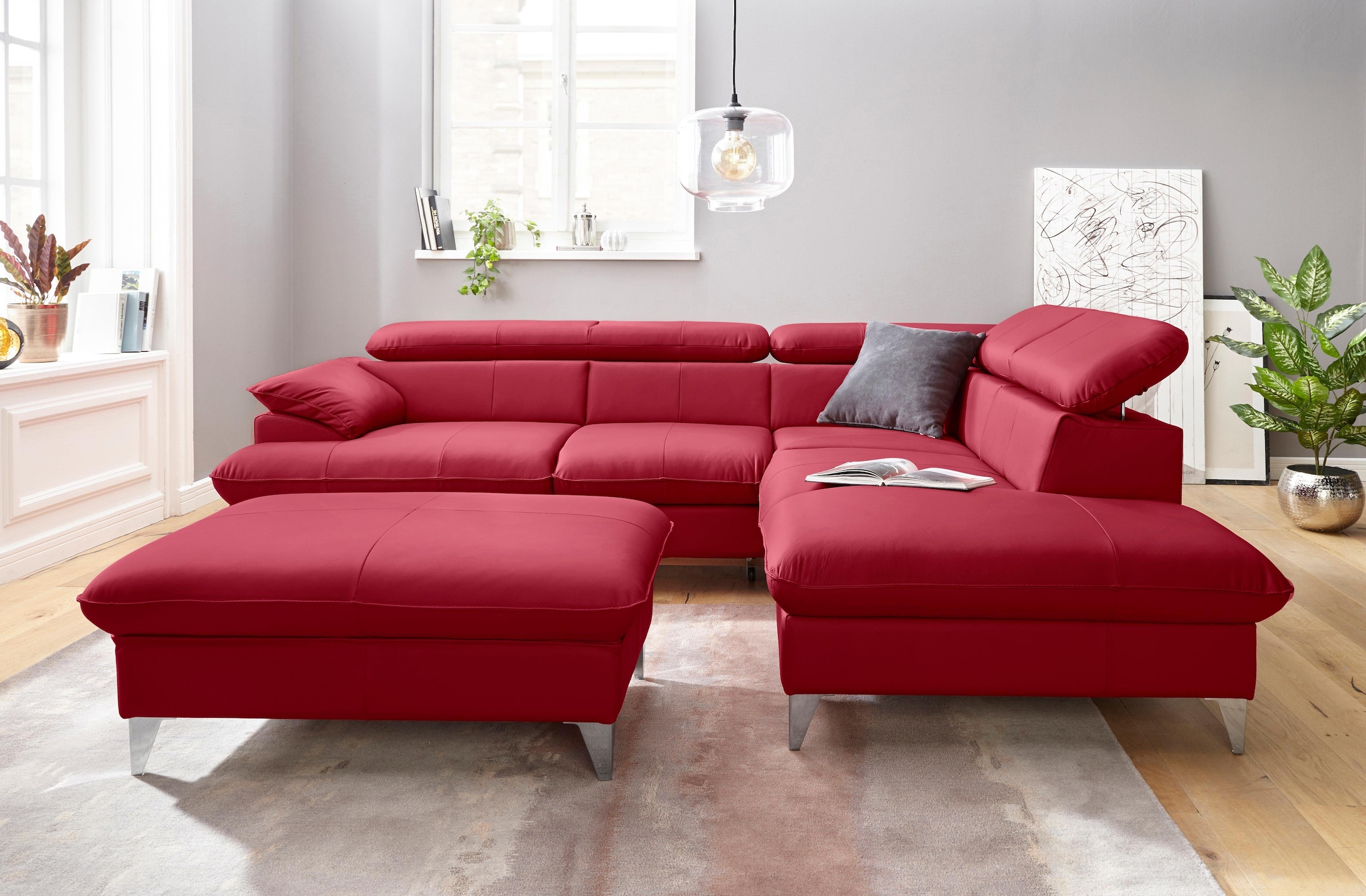 COTTA Polstergarnitur »Caluso L-Form«, Set bestehend aus: Ecksofa mit Kopfteilverstellung & Hocker
