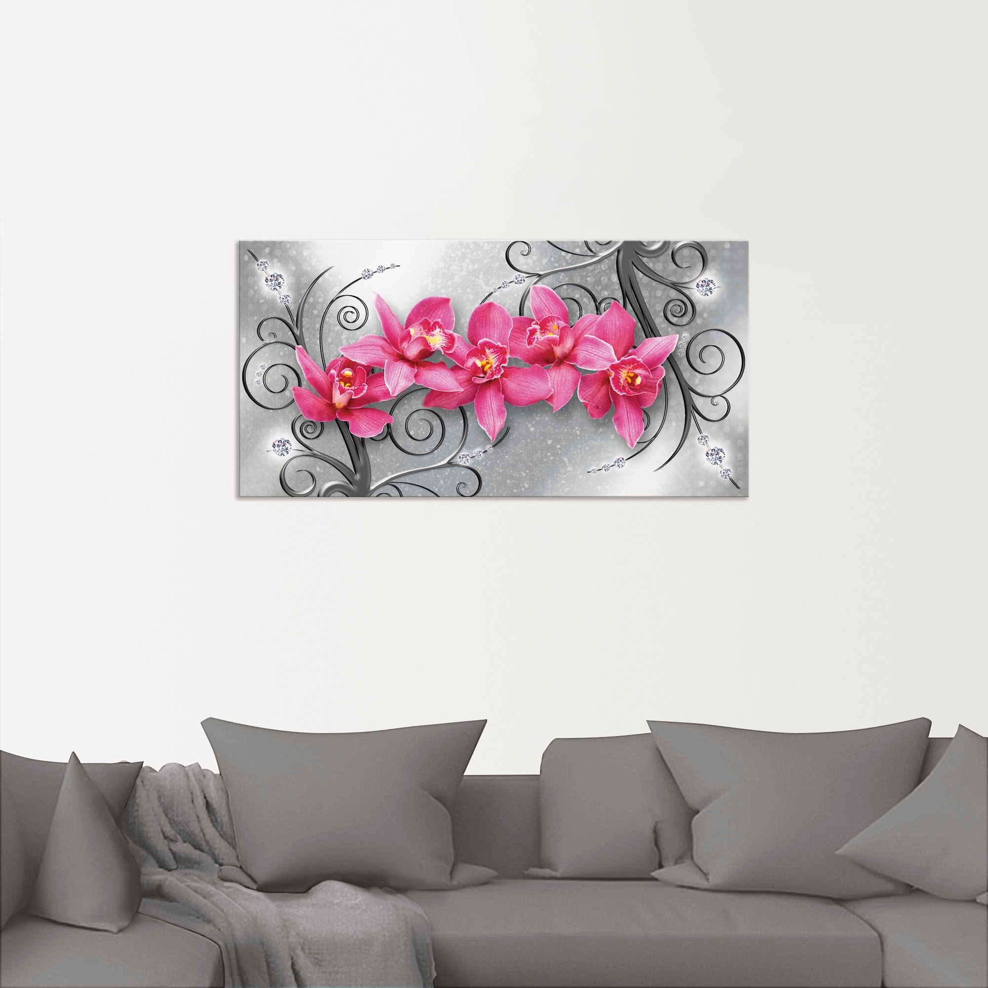 Artland Wandbild »rosa Orchideen auf Ornamenten«, Blumenbilder, (1 St.), als Alubild, Outdoorbild, Leinwandbild, Poster, Wandaufkleber