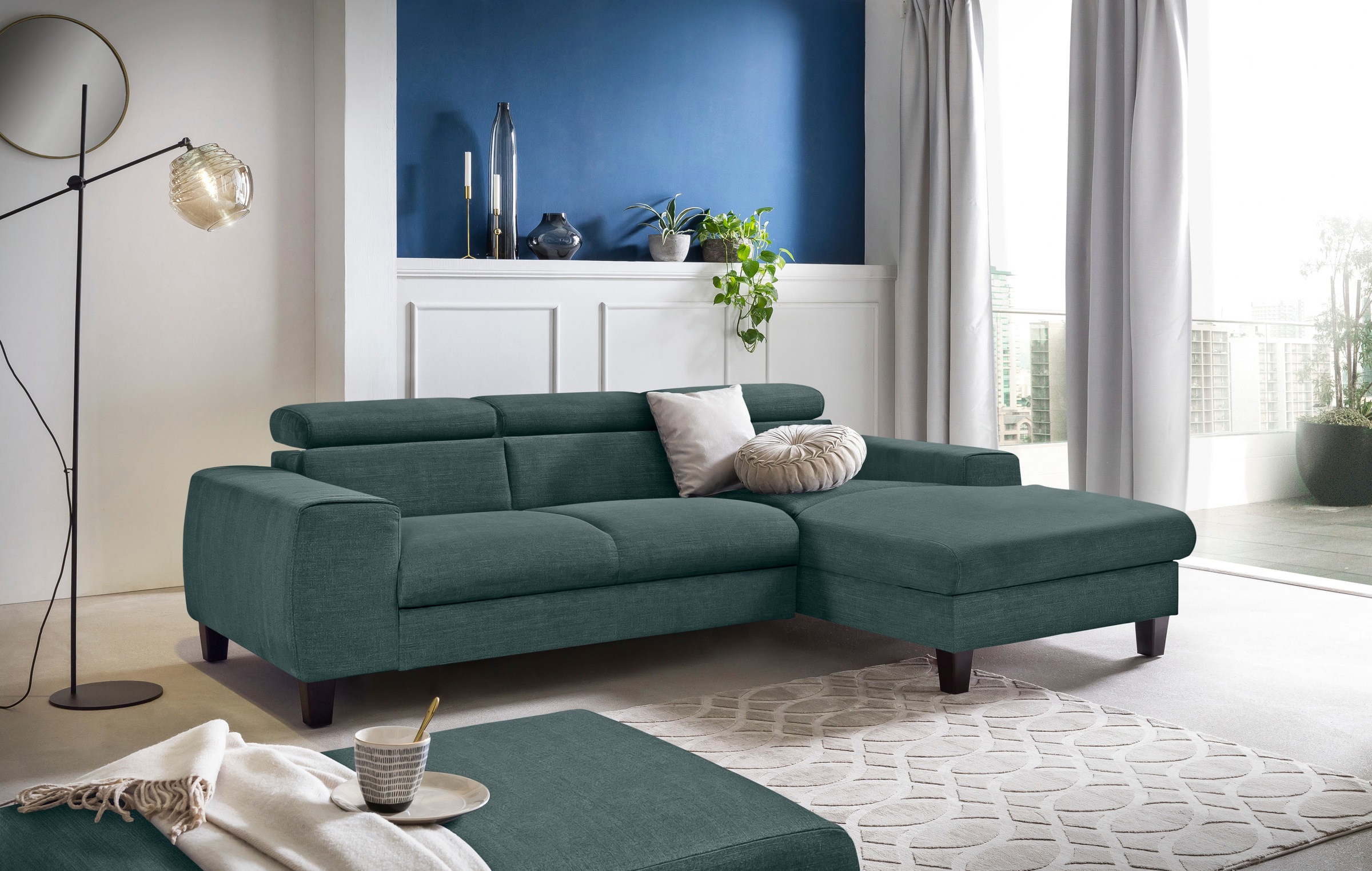 COTTA Ecksofa »Morven L-Form mit Kopfteilverstellung«, wahlweise mit Bettfunktion, Bettkasten & Wireless-Charger