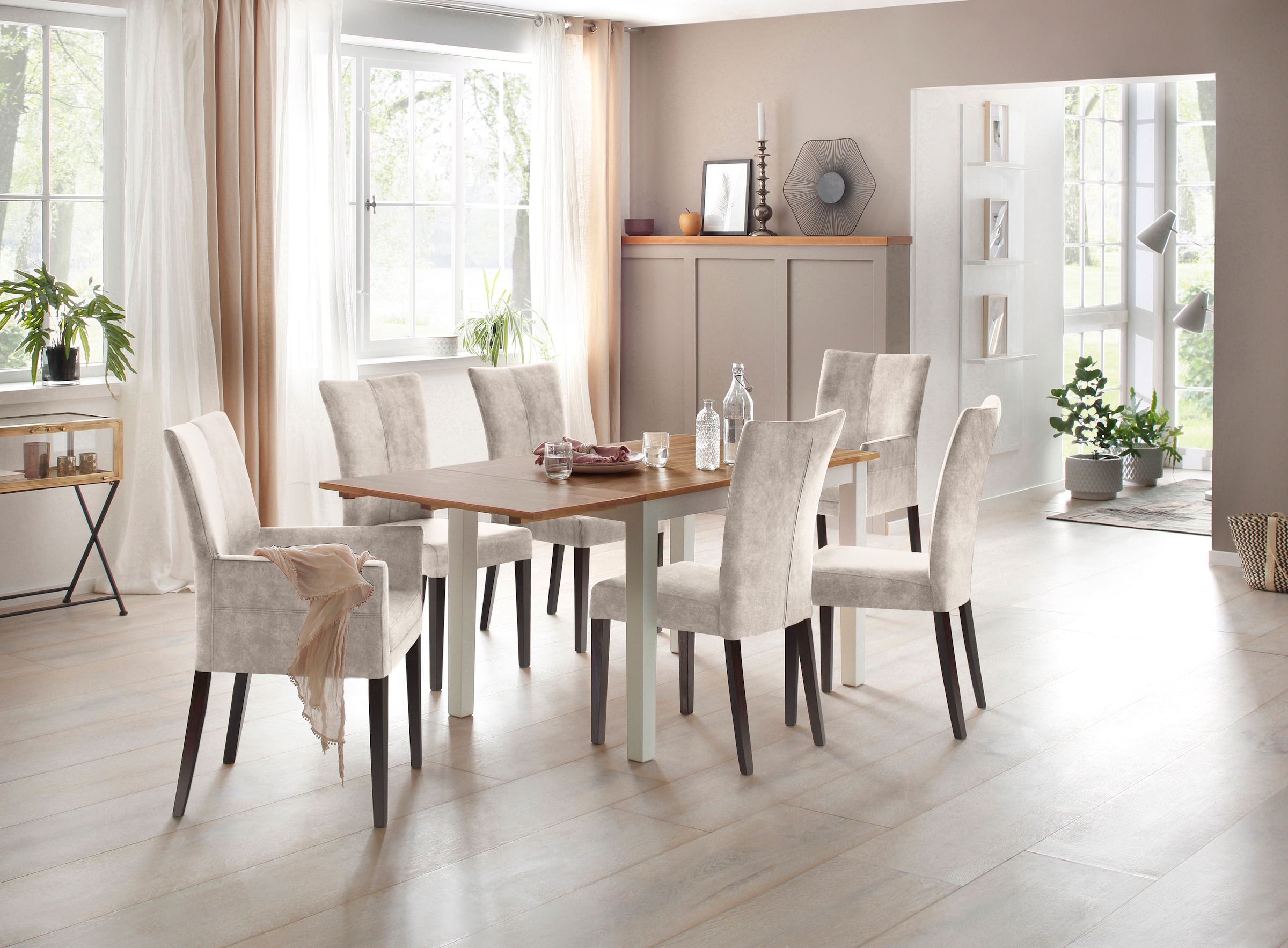 Home affaire 4-Fussstuhl »Aspen«, (Set), 2 St., Samtvelours, Beine aus massiver Buche, wengefarben lackiert