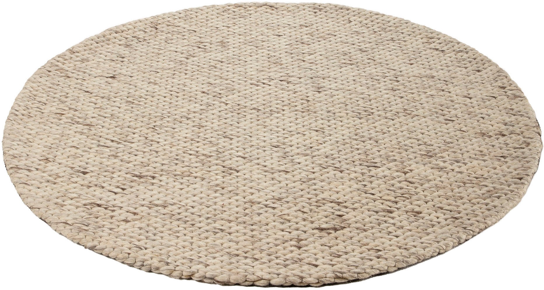carpetfine Wollteppich »Sina«, rund, 14 mm Höhe, grobe Struktur, Zeitloses Design, reine Wolle, Wohnzimmer