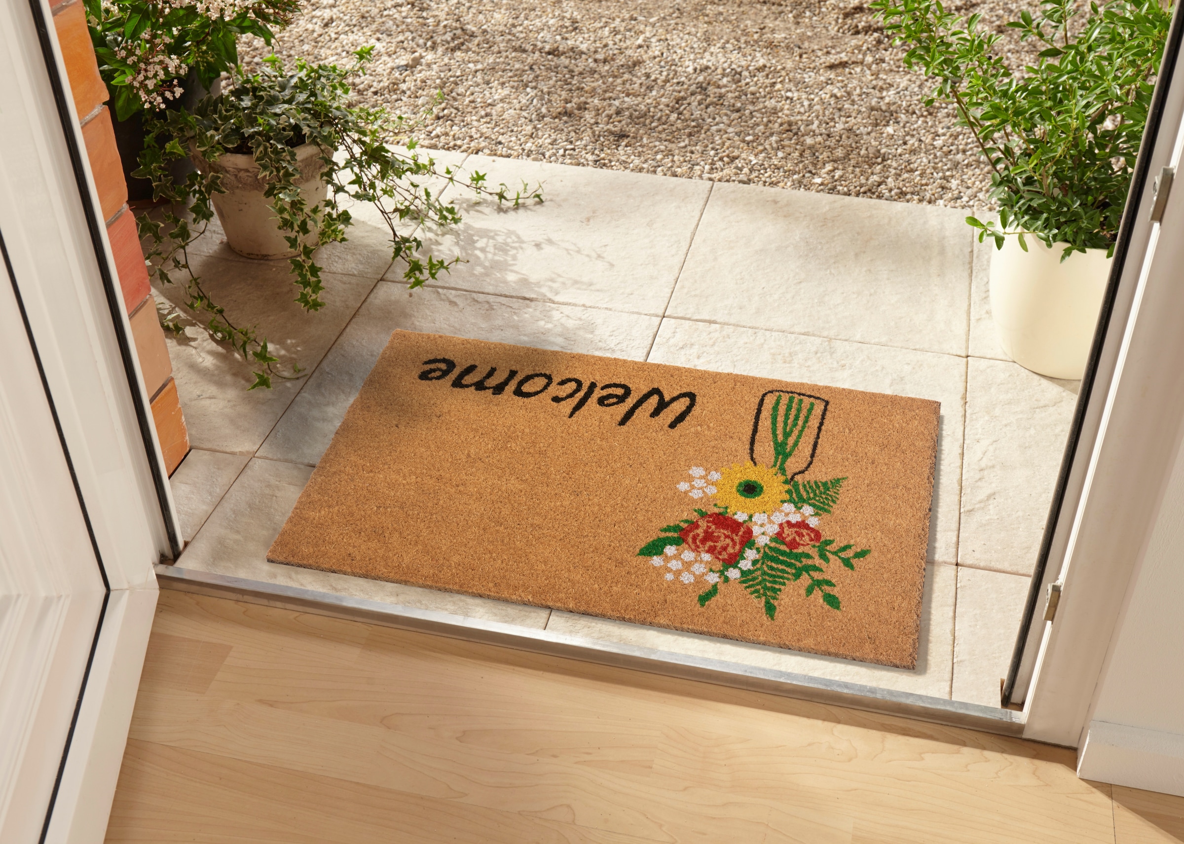 HANSE Home Fussmatte »Welcome & Flowers, Türmatte«, rechteckig, 15 mm Höhe, Kokos, Schmutzfangmatte, Outdoor, Rutschfest, Innen, Kokosmatte, Flur
