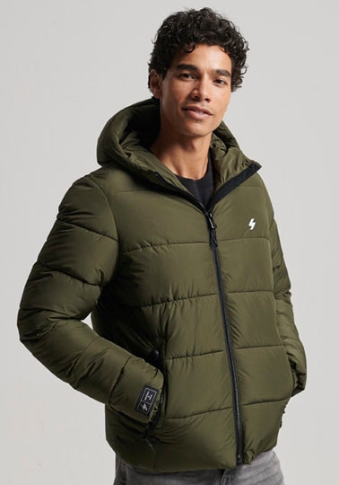 Superdry Steppjacke »HOODED SPORTS PUFFR JACKET« mit Kapuze mit kontrastfarbener Stickerei