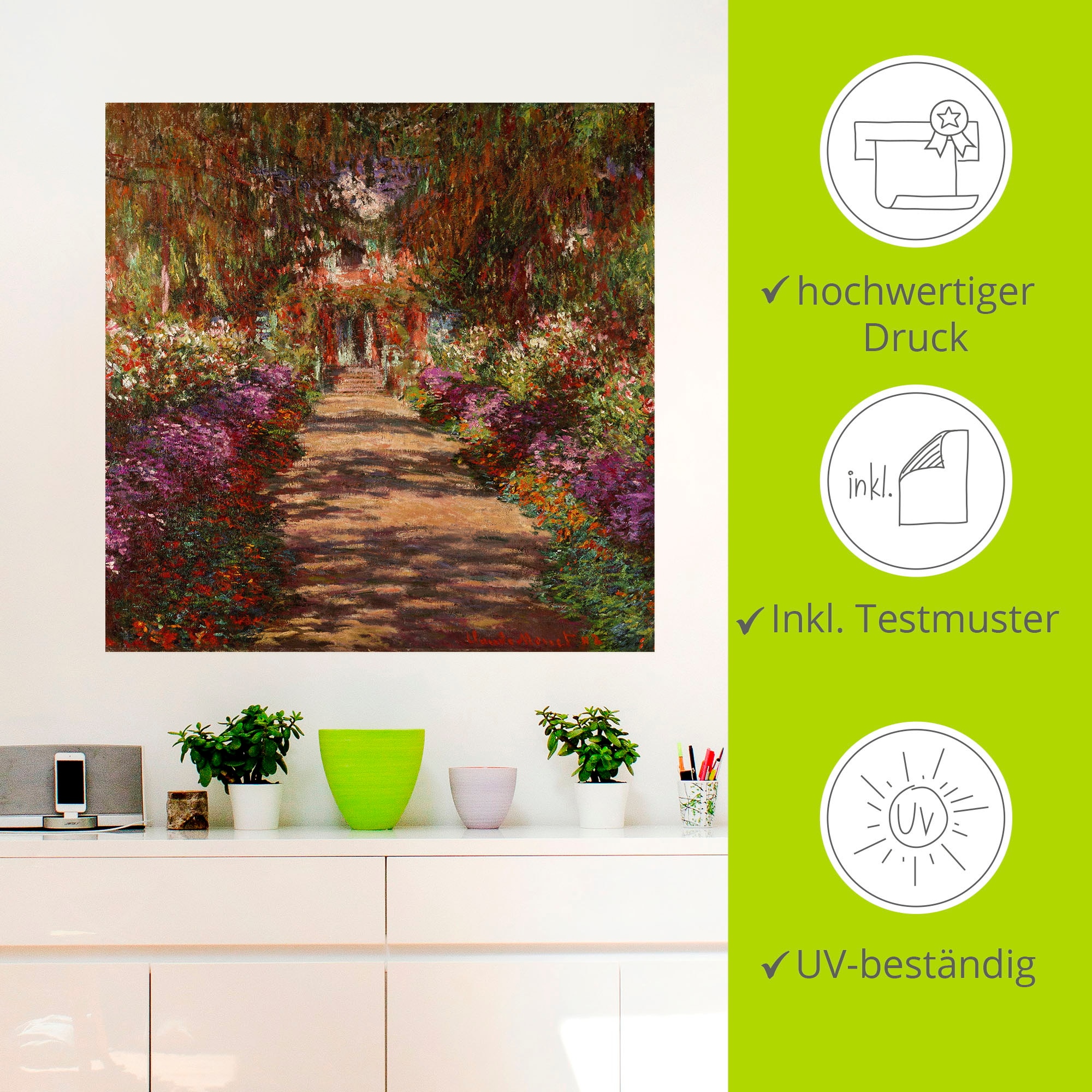 Artland Wandbild »Weg in Monets Garten in Giverny. 1902«, Garten, (1 St.), als Alubild, Outdoorbild, Leinwandbild, Poster, Wandaufkleber