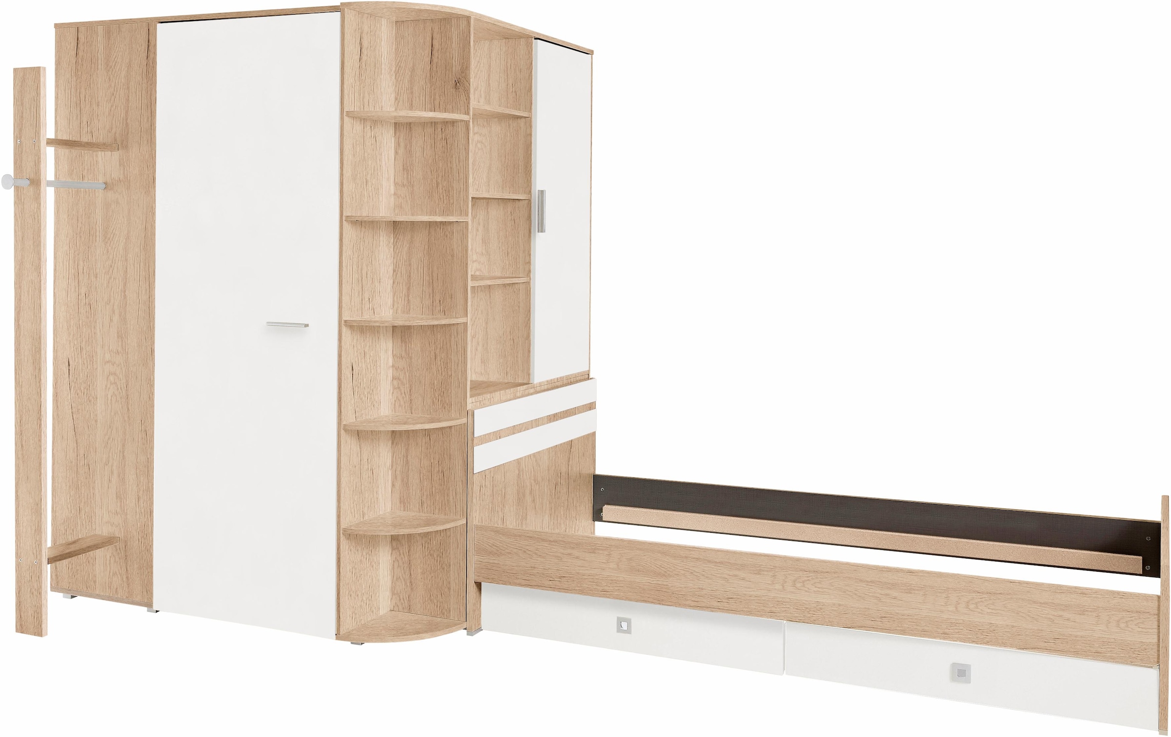 Wimex Jugendzimmer-Set »Joker Kleiderschrank mit Garderobe, Bett und Stauraumschubladen«, (Set, 4 tlg.)