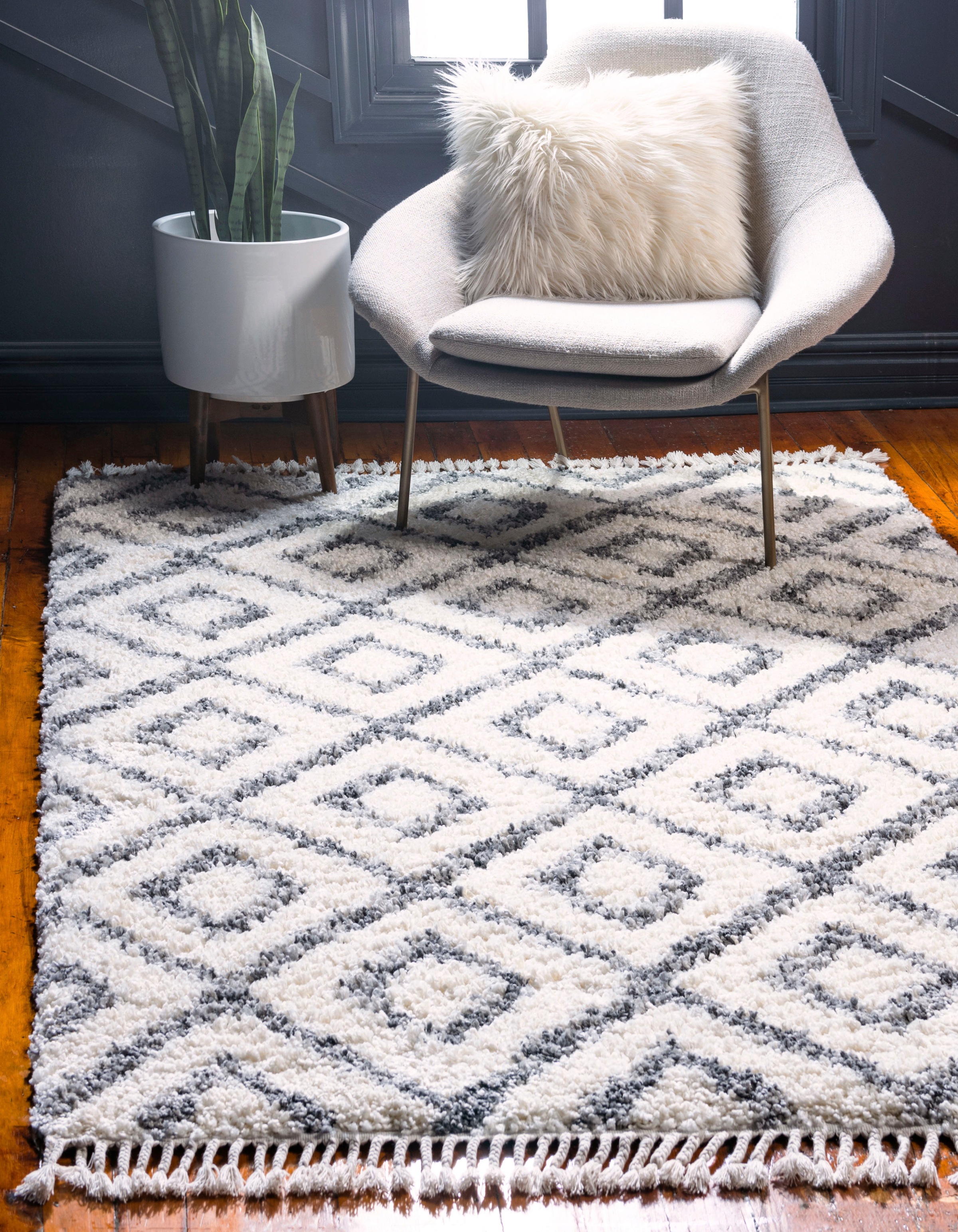 Myflair Möbel & Accessoires Hochflor-Teppich »Top Shag Lagerräumung«, rechteckig, 32 mm Höhe, gewebt, Rauten Design, melierte Optik, weich & kuschelig, mit Fransen