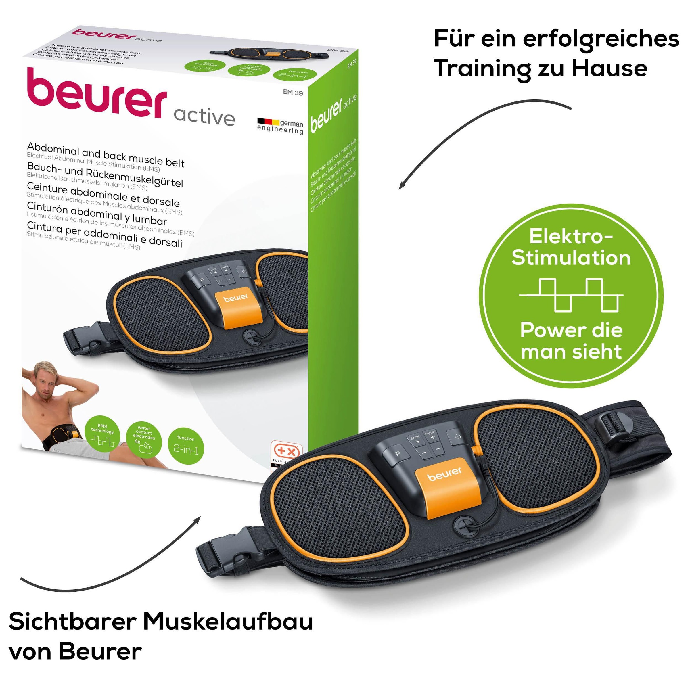 BEURER TENS-EMS-Gerät »EM 39 Muskelgürtel für Bauch- und Rücken, 4 Elektroden«, (2 tlg.), Stimulation von zentralen Bauchmuskeln und unterer Rückenmuskulatur