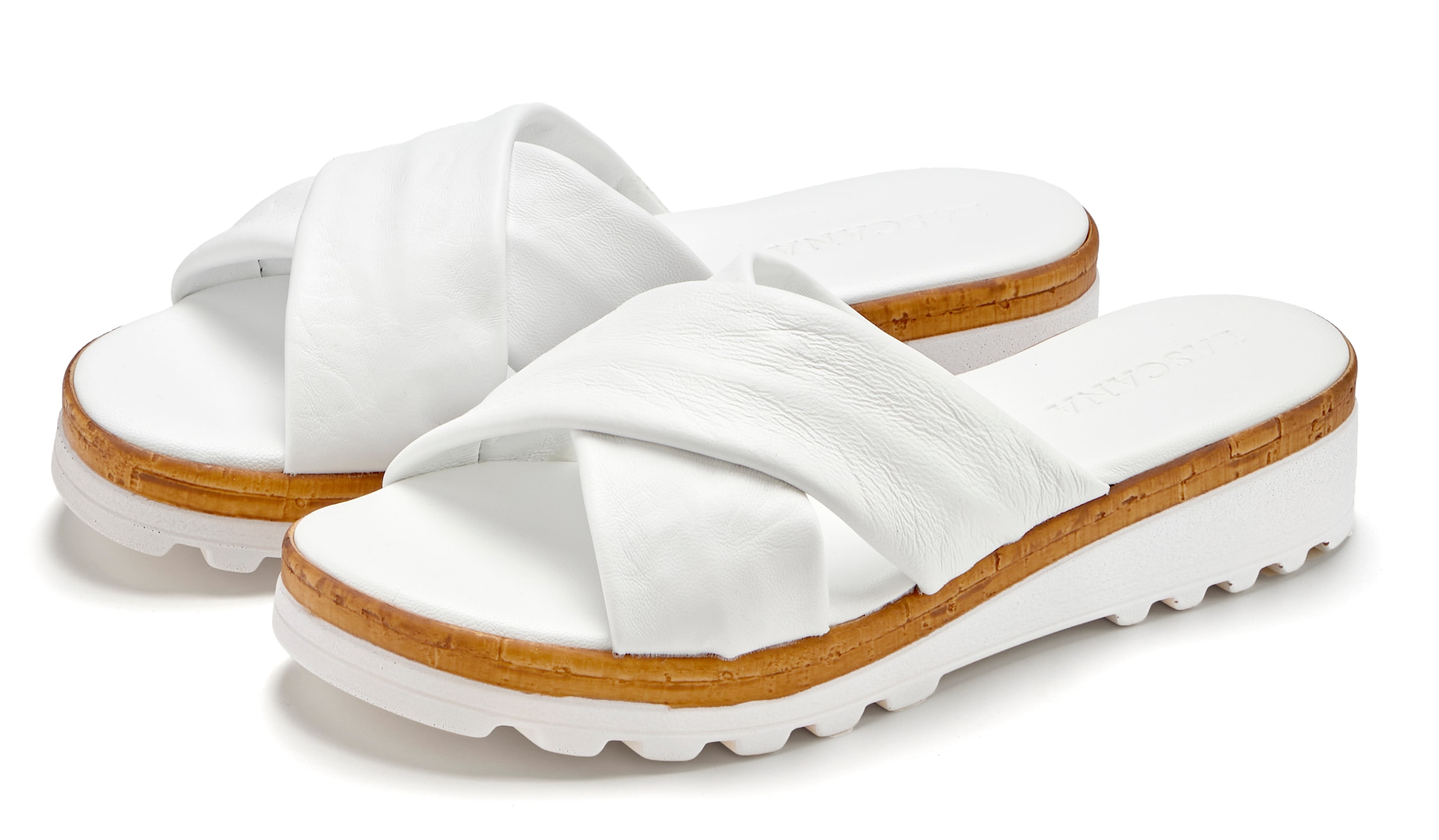 LASCANA Pantolette "Sandale, Sommerschuh, Mule, offener Schuh," NEU aus Leder mit dezentem Keilabsatz