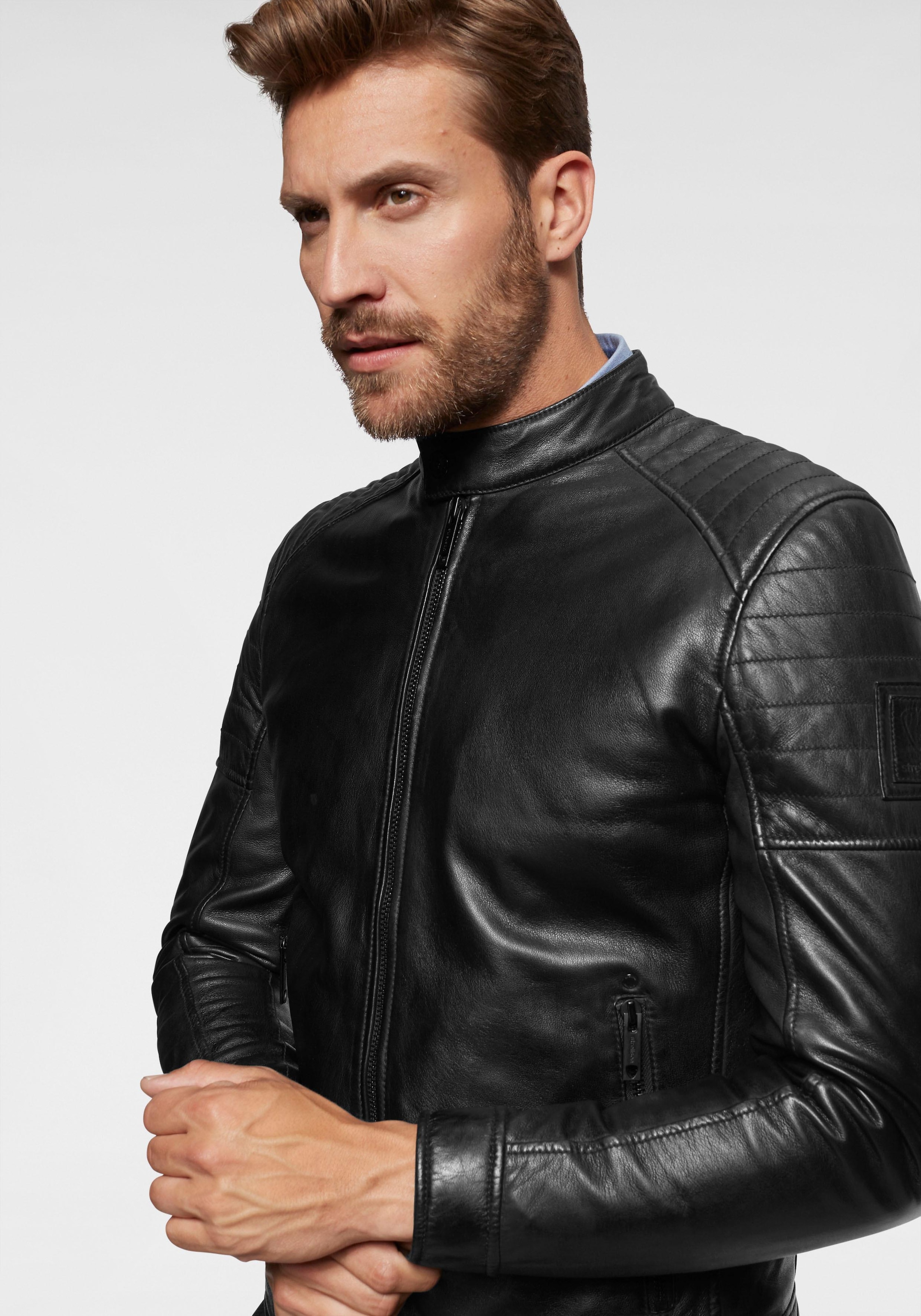 Strellson Lederjacke, Lammleder, leicht wattiert