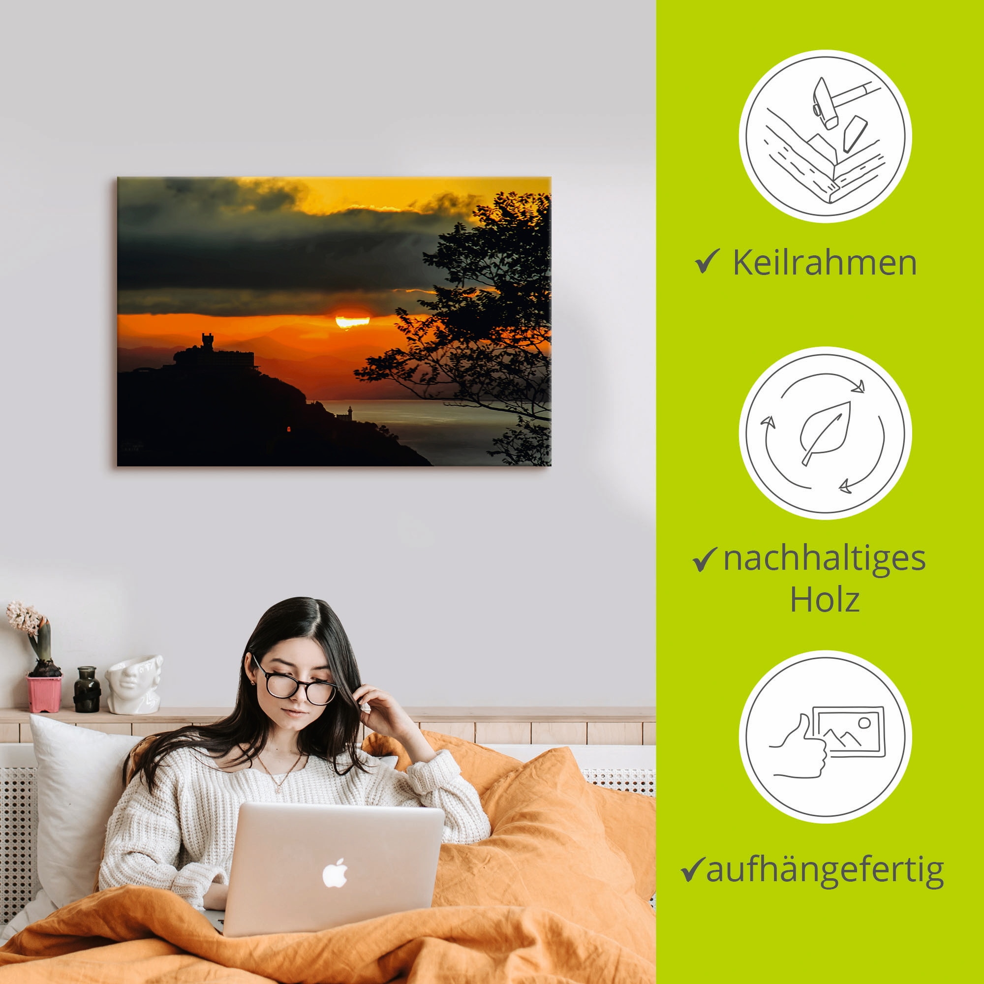 Artland Wandbild »Sonnenuntergang San Sebastian Donostia«, Sonnenaufgang & -untergang (1 Stück), in vielen Grössen & Produktarten - Alubild / Outdoorbild, Leinwandbild, Poster, Wandaufkleber / Wandtattoo auch für Badezimmer geeignet