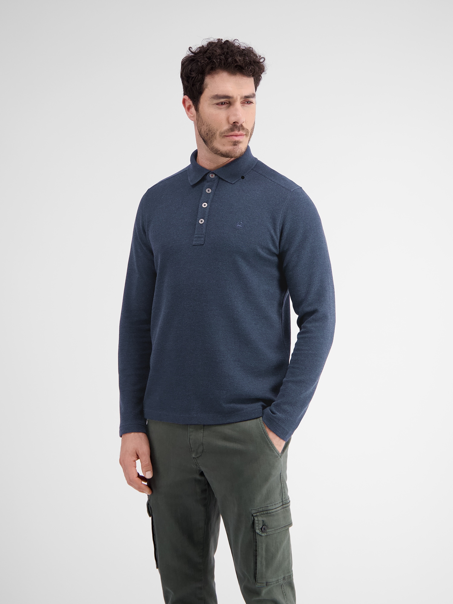 LERROS Sweatshirt »LERROS Langarmpolo, unifarbenes Waffelpiqué«