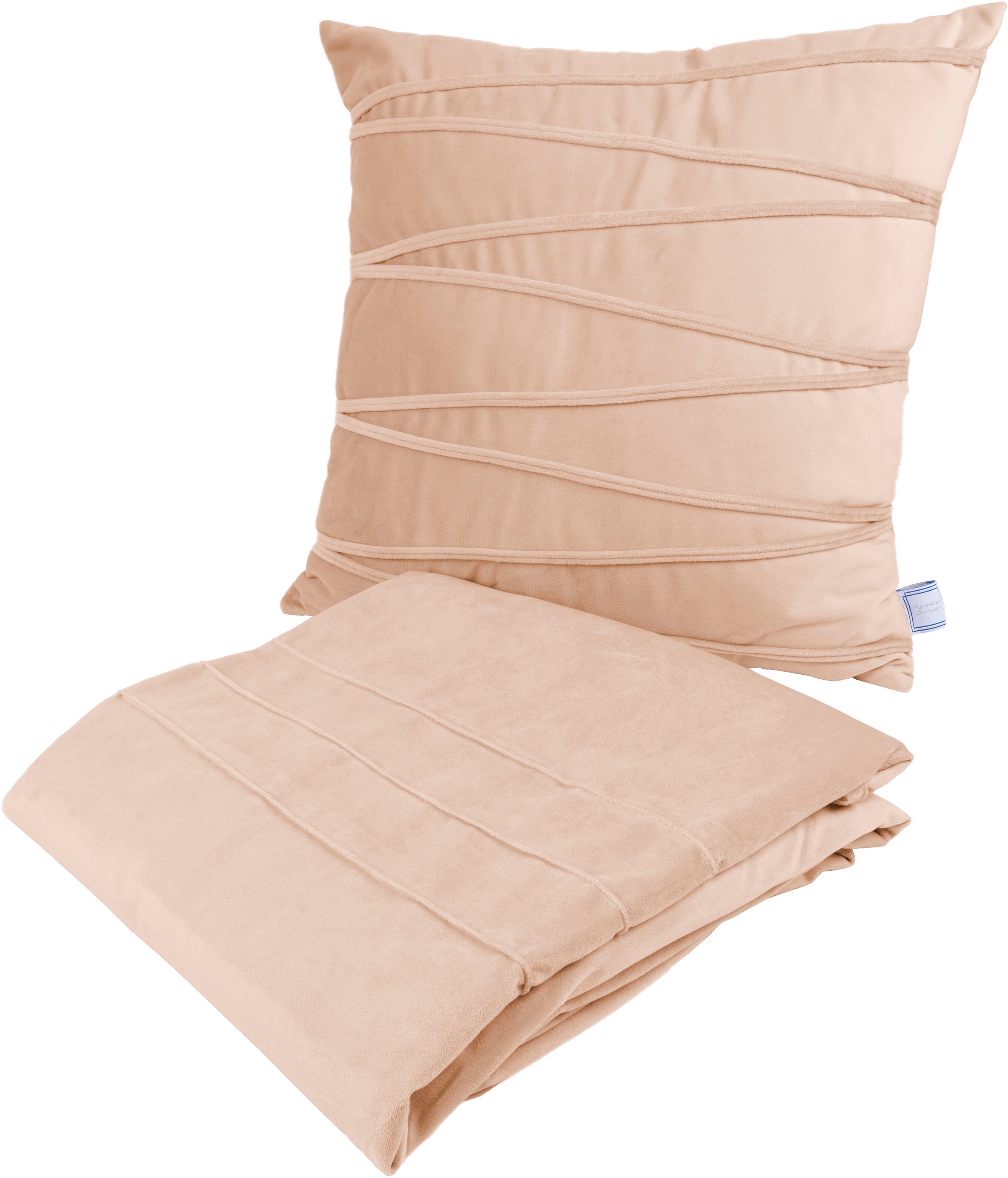 Ensemble Coussin & Plaid "Paulina" 130x170cm Champagne