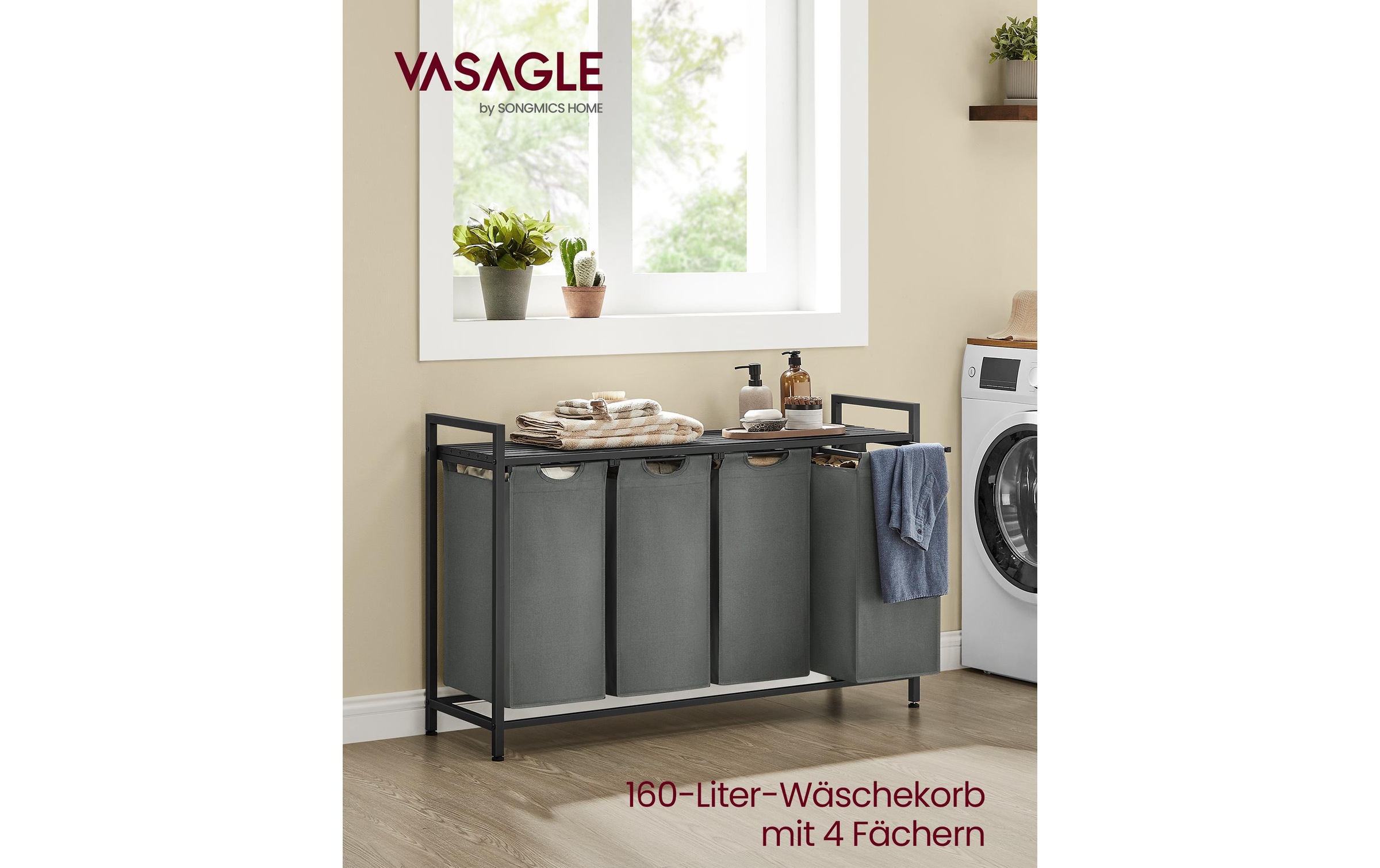 VASAGLE Wäschekorb »4 x 40 l, Grau/Schwarz«