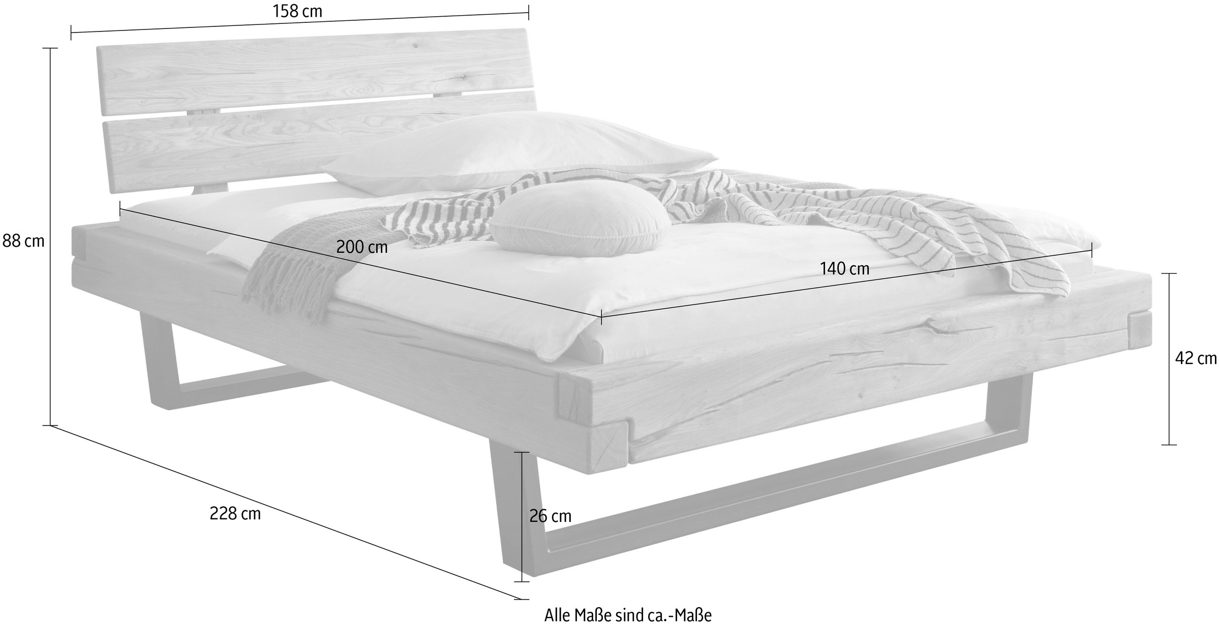 Home affaire Massivholzbett »Ultima Balkenbett Doppelbett, Füsse Metallkufe«, (hohe Belastbarkeit: 200kg je Seite), FSC®-zertifizierte Wildeiche oder Fichte, viele Breiten zur Auswahl